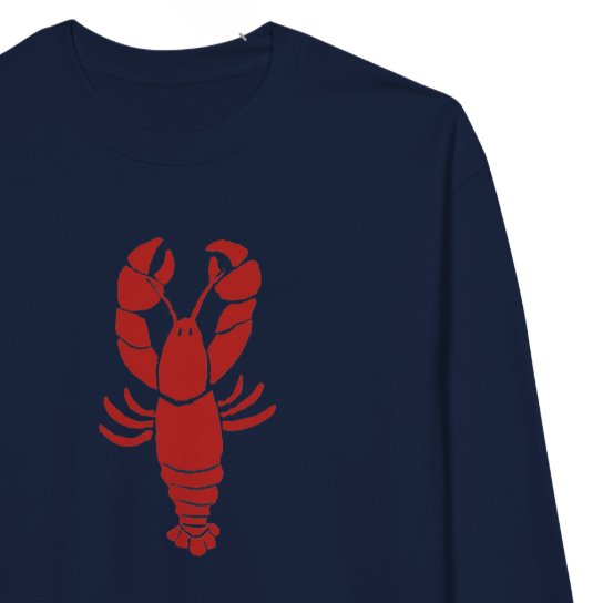 Lobster Unisex Sweatshirt in Navy with Red Lobster, Adult Sizes