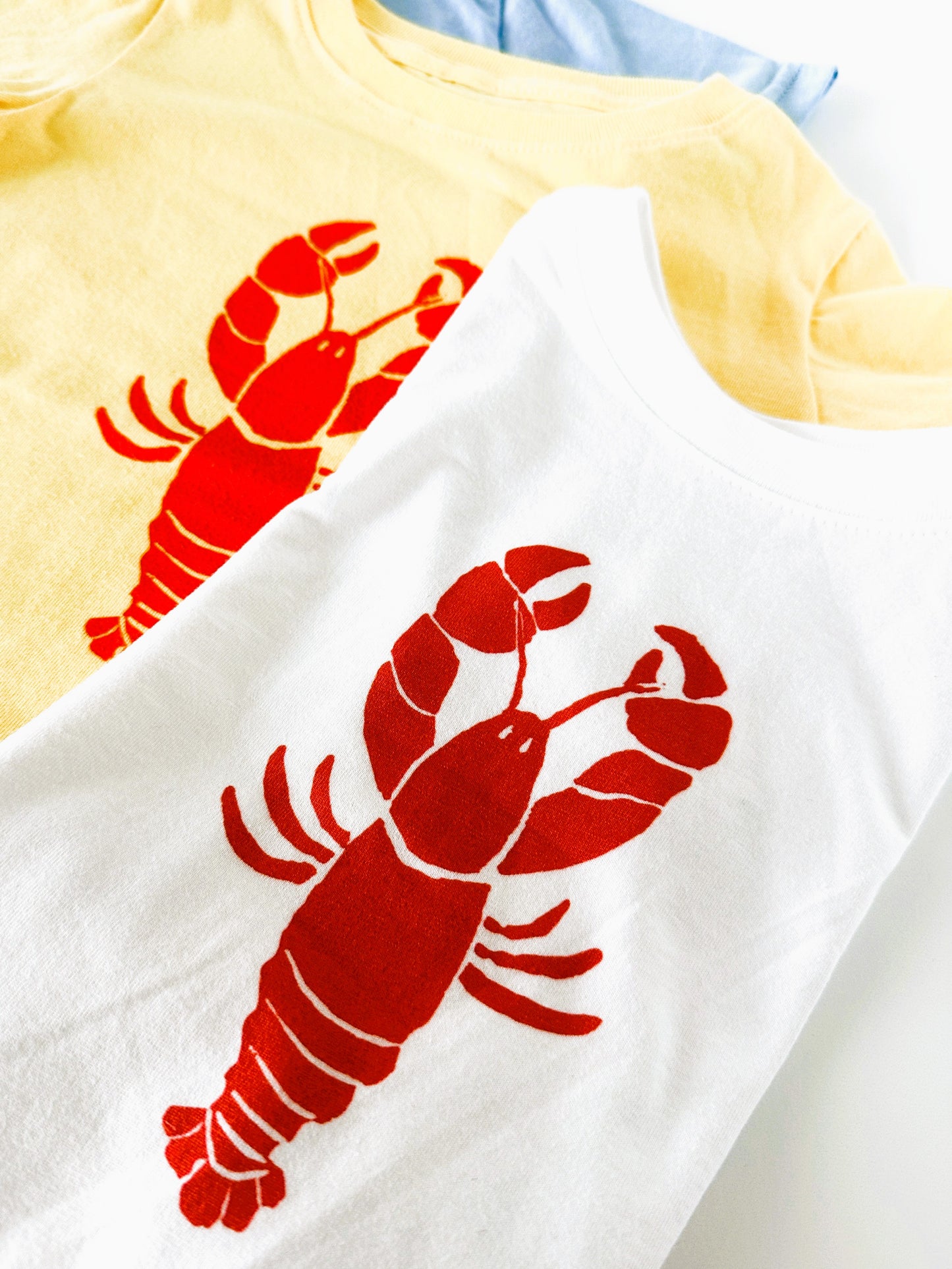 Lobster Infant and Toddler Unisex T-Shirt, Yellow with Red Lobster