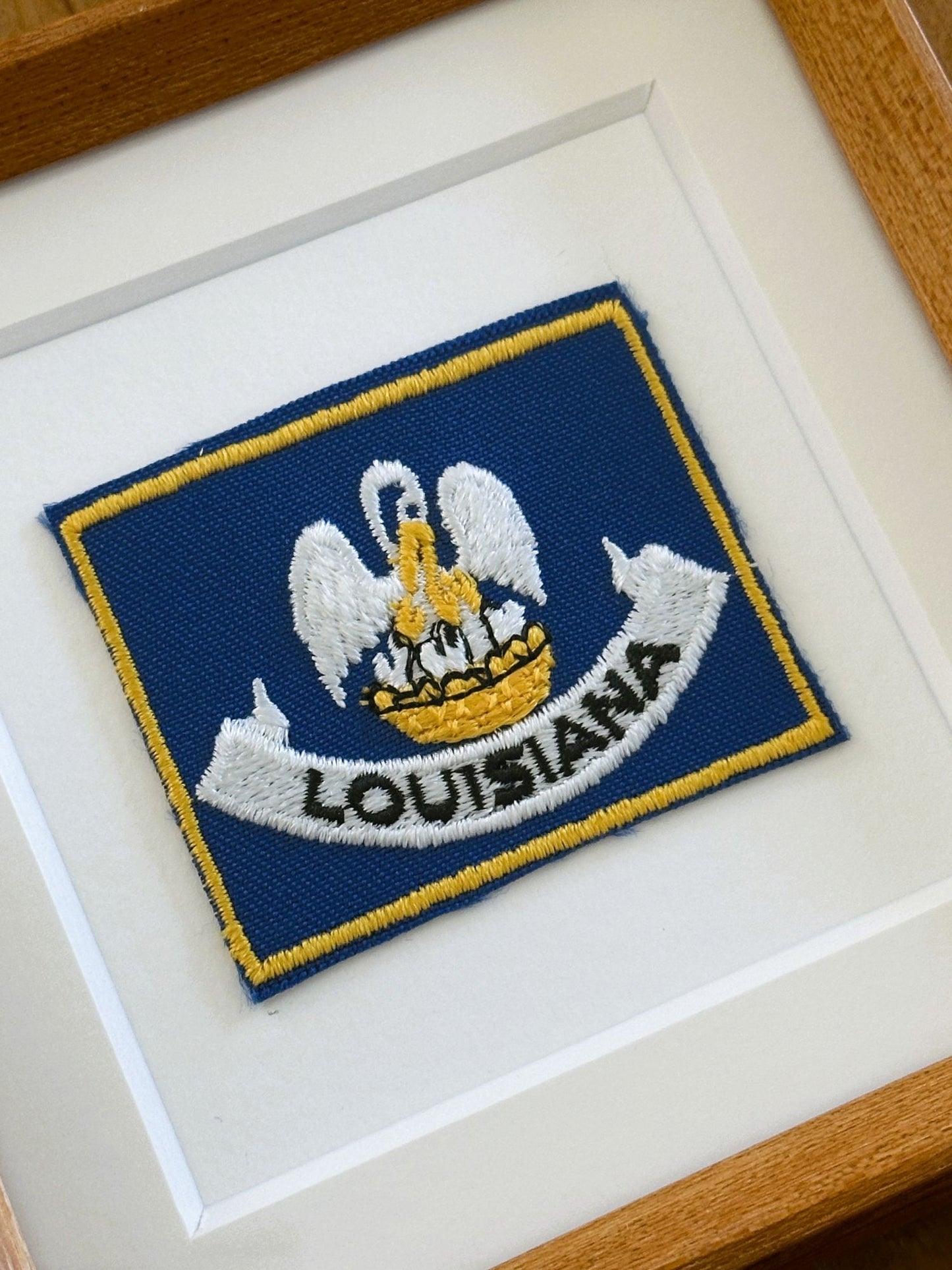 Louisiana State Flag Vintage Wood Framed Travel Patch
