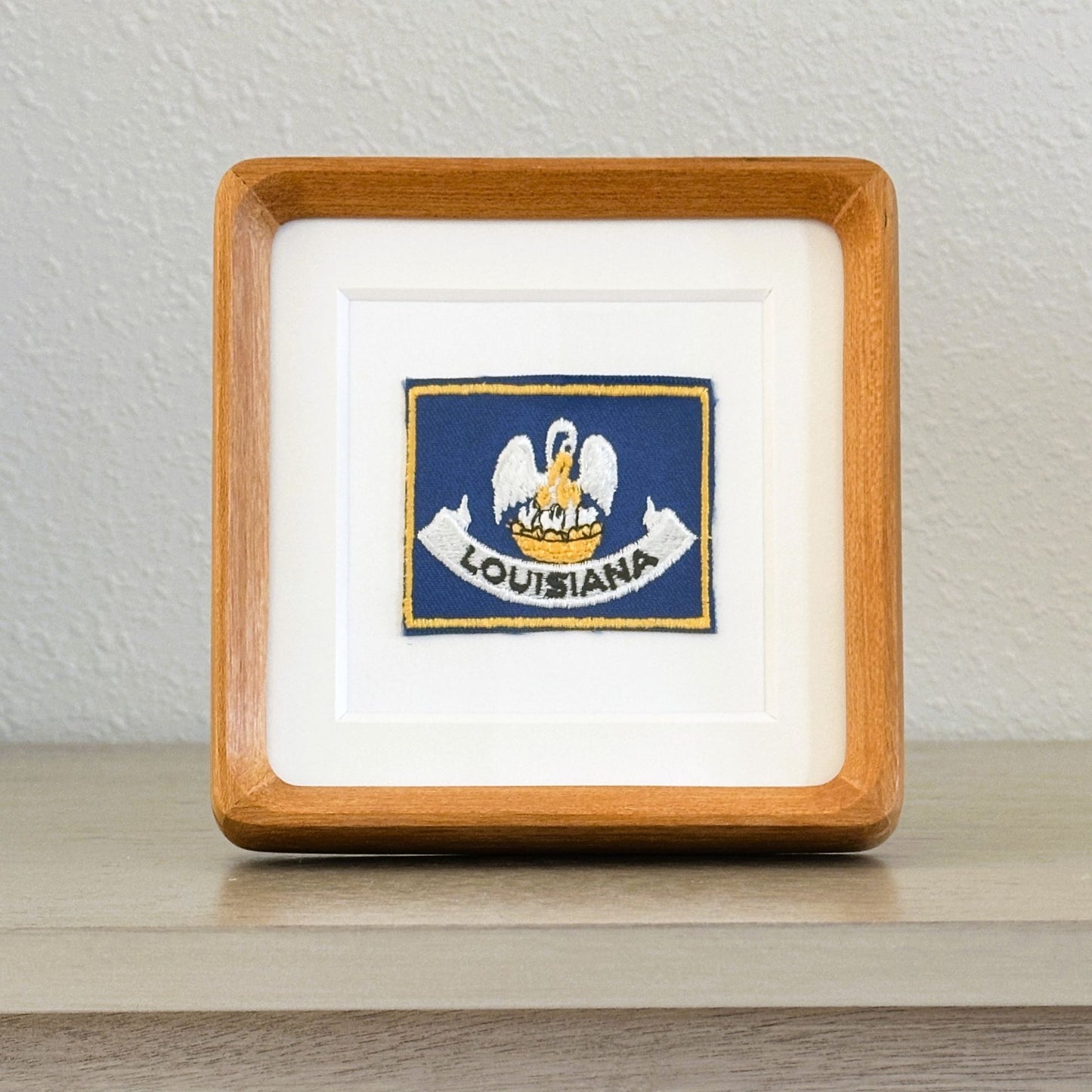 Louisiana State Flag Vintage Wood Framed Travel Patch