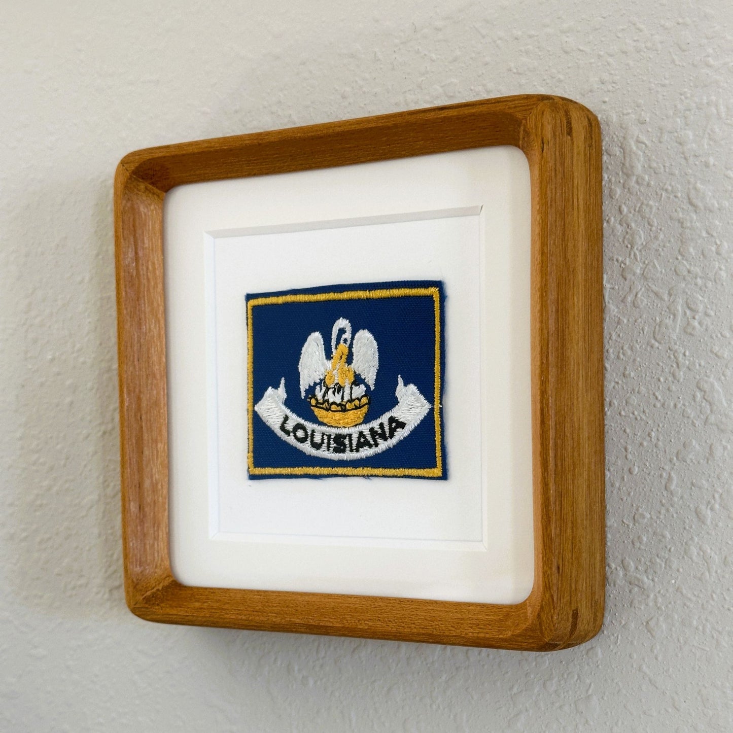 Louisiana State Flag Vintage Wood Framed Travel Patch