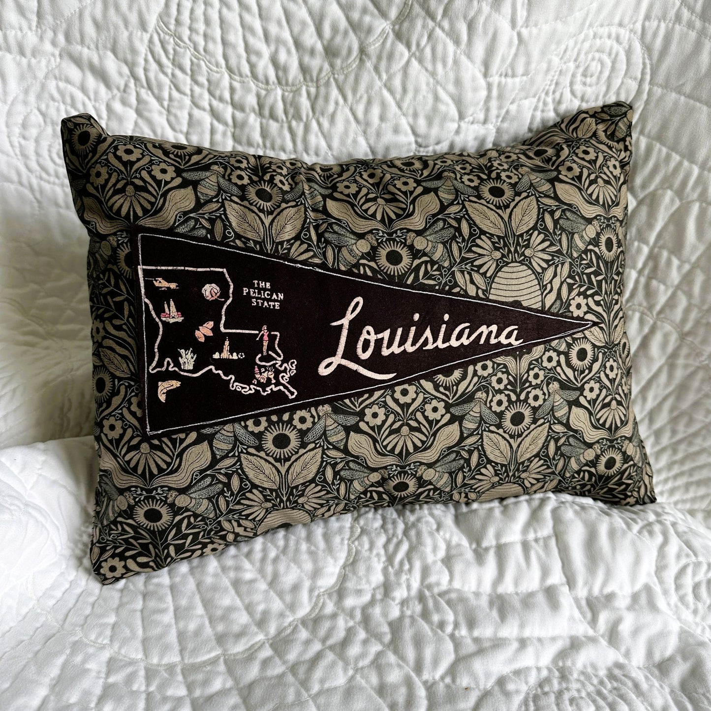 Louisiana Vintage Pennant on New Woven Botanicals Throw Pillow