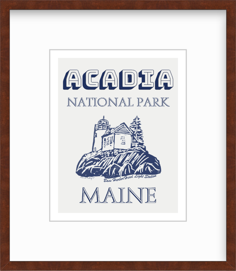 Maine Acadia National Park Bass Harbor Head Light Station Block Print by Nikki Degn Giclee Art Print