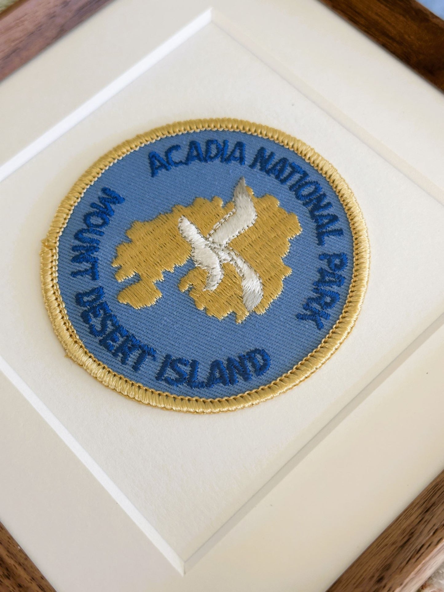 Maine Acadia National Park Mount Desert Island Vintage Patch Wood Framed