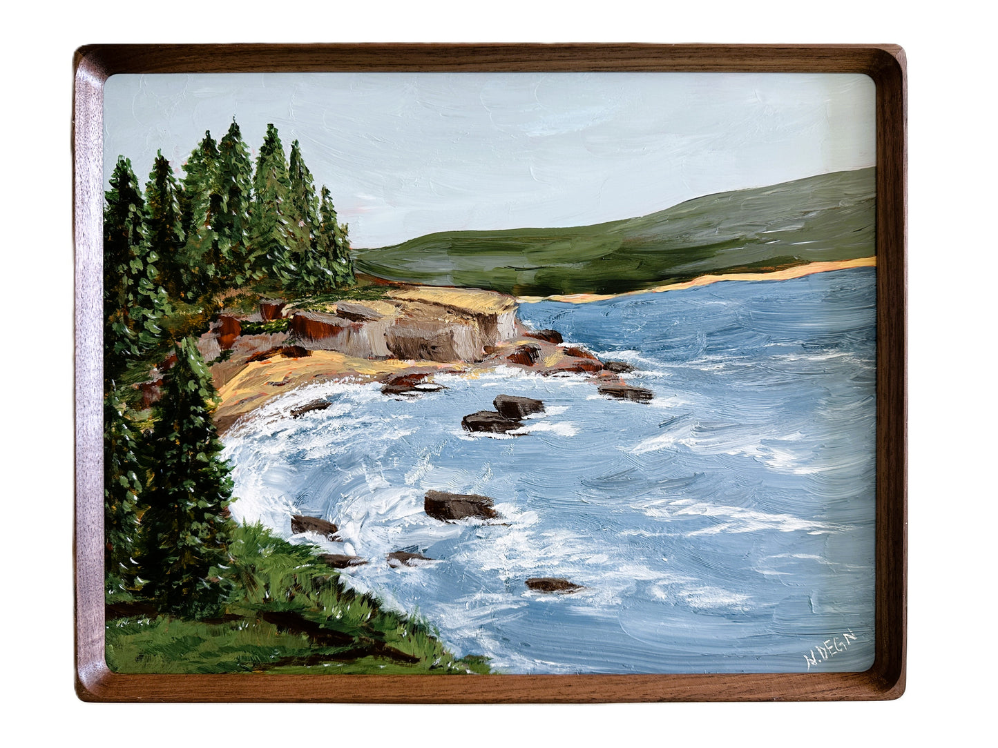 Maine Acadia National Park Coastal Original Painting on Panel Solid Wood Framed 11x14 inches