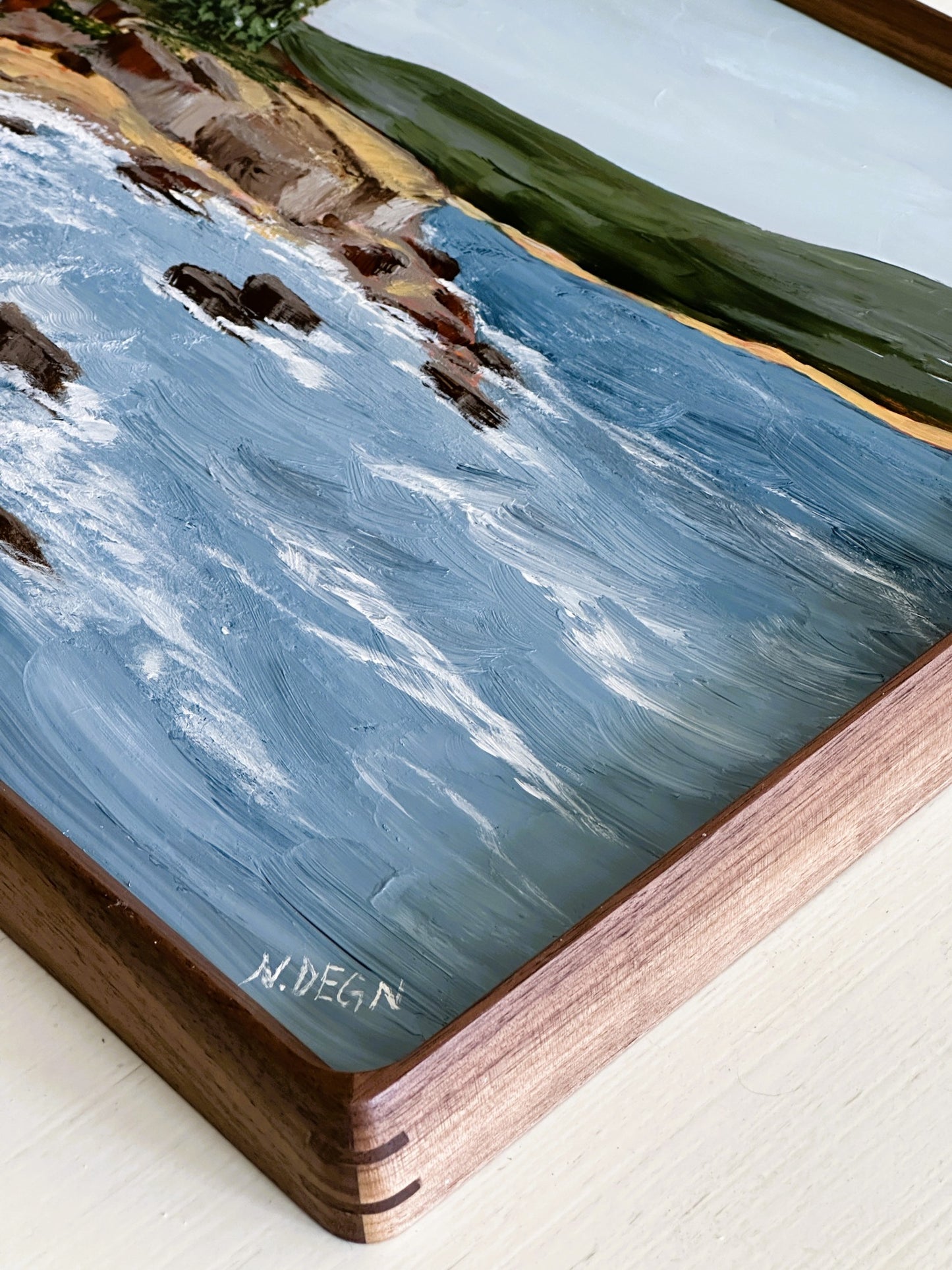 Maine Acadia National Park Coastal Original Painting on Panel Solid Wood Framed 11x14 inches
