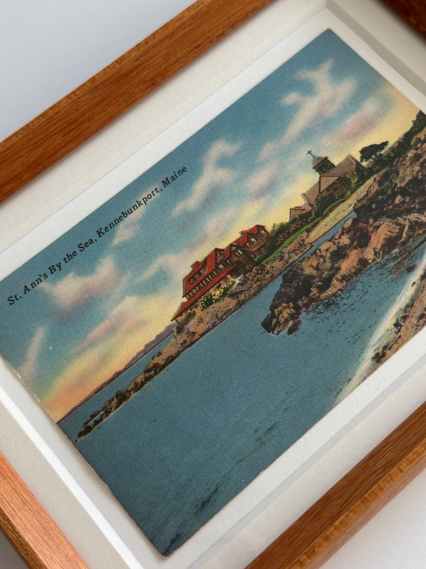 Maine Kennebunkport St. Ann's By the Sea 1950's Vintage Linen Framed Postcard