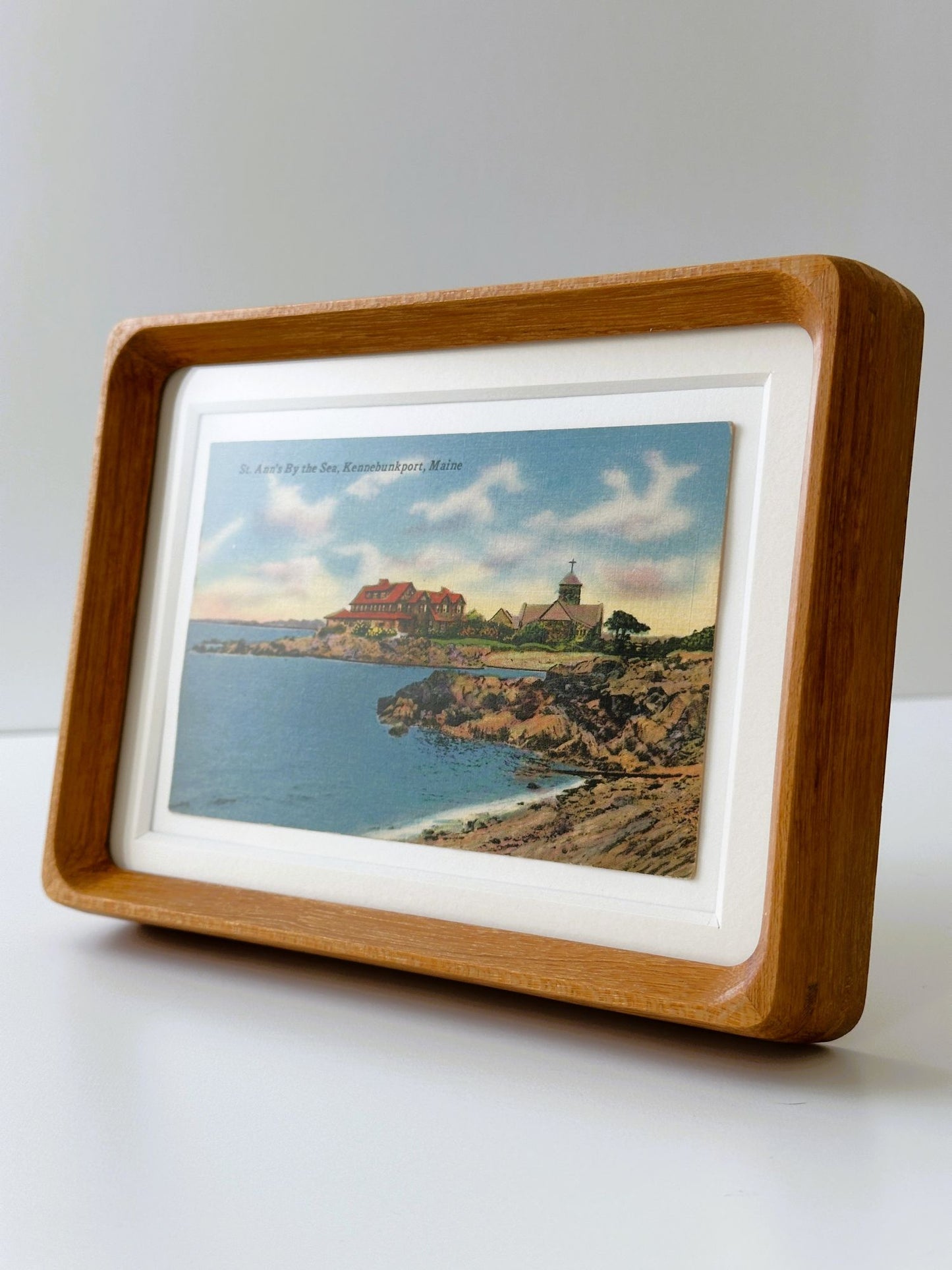 Maine Kennebunkport St. Ann's By the Sea 1950's Vintage Linen Framed Postcard
