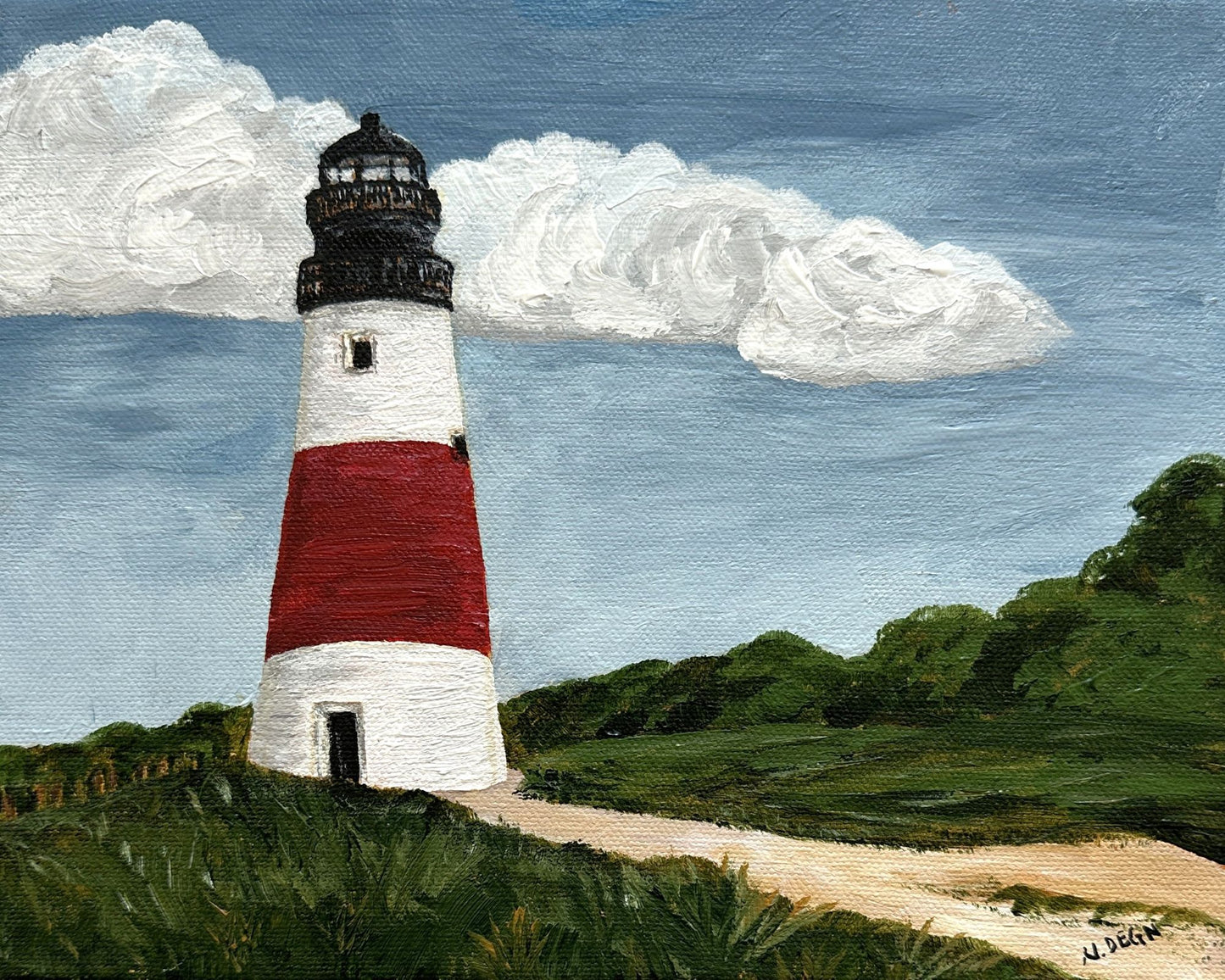 Massachusetts Nantucket Sankaty Head Lighthouse Painting by Nikki Degn Giclee Art Print