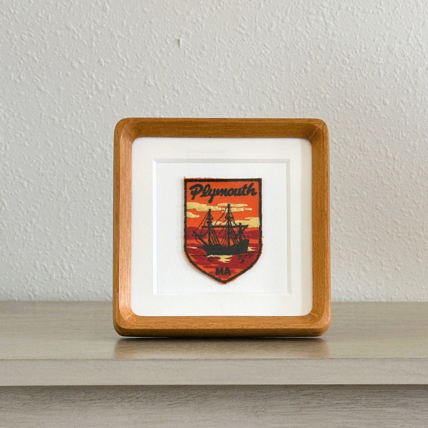 Massachusetts Plymouth Sunset Ship Framed Vintage Travel Patch