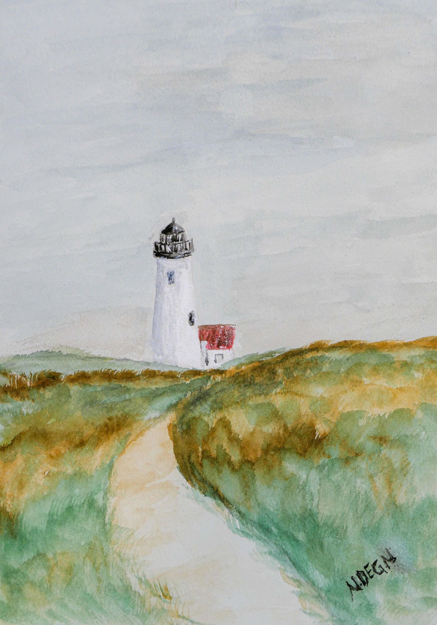 Massachusetts Nantucket Great Point Lighthouse Painting by Nikki Degn Giclee Art Print