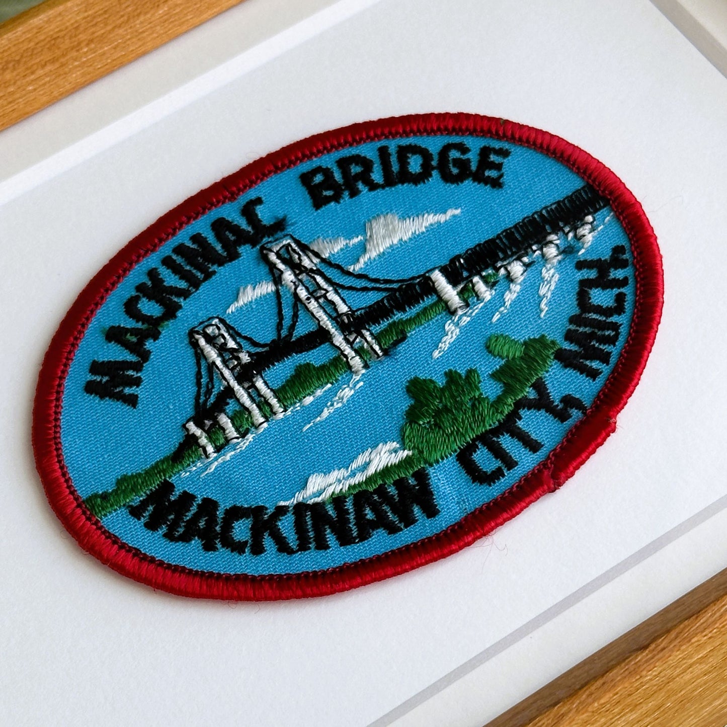 Michigan Mackinac Bridge Mackinaw City Vintage Framed Travel Patch