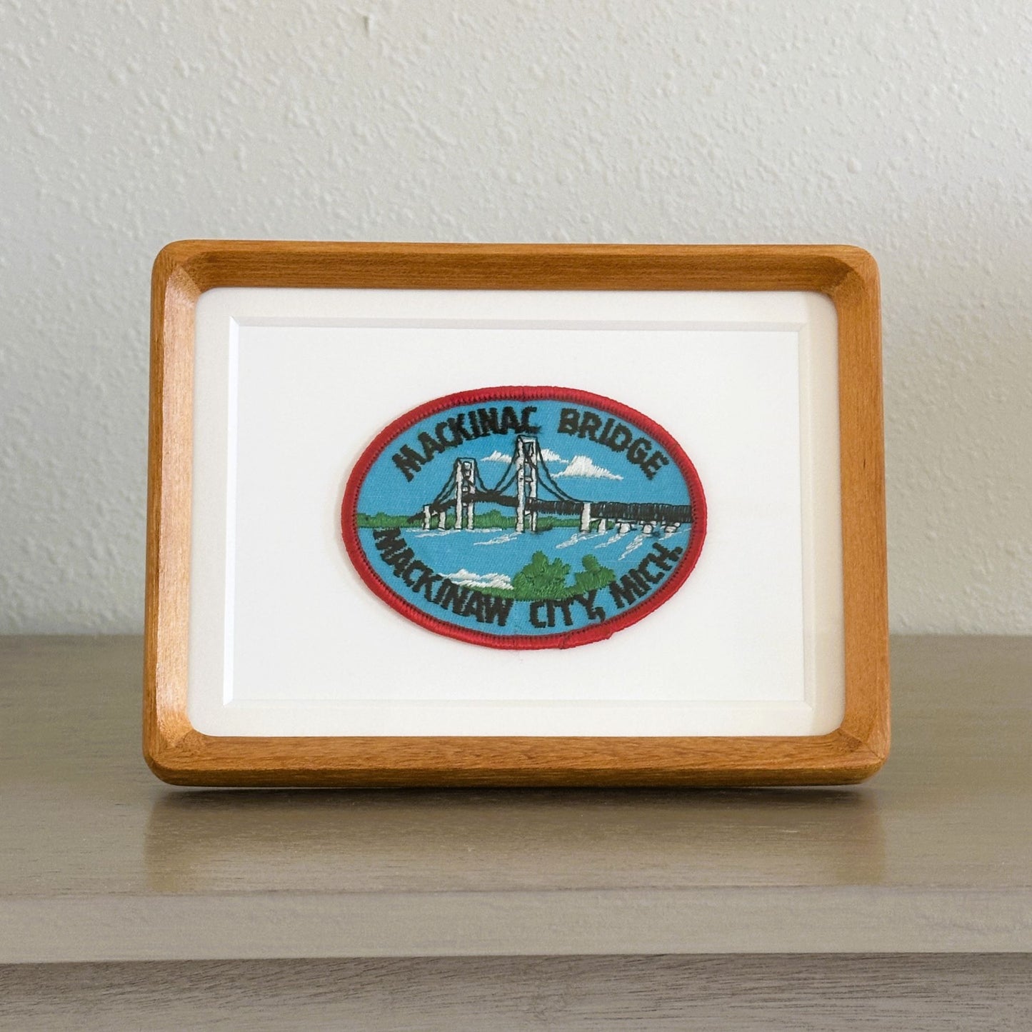 Michigan Mackinac Bridge Mackinaw City Vintage Framed Travel Patch