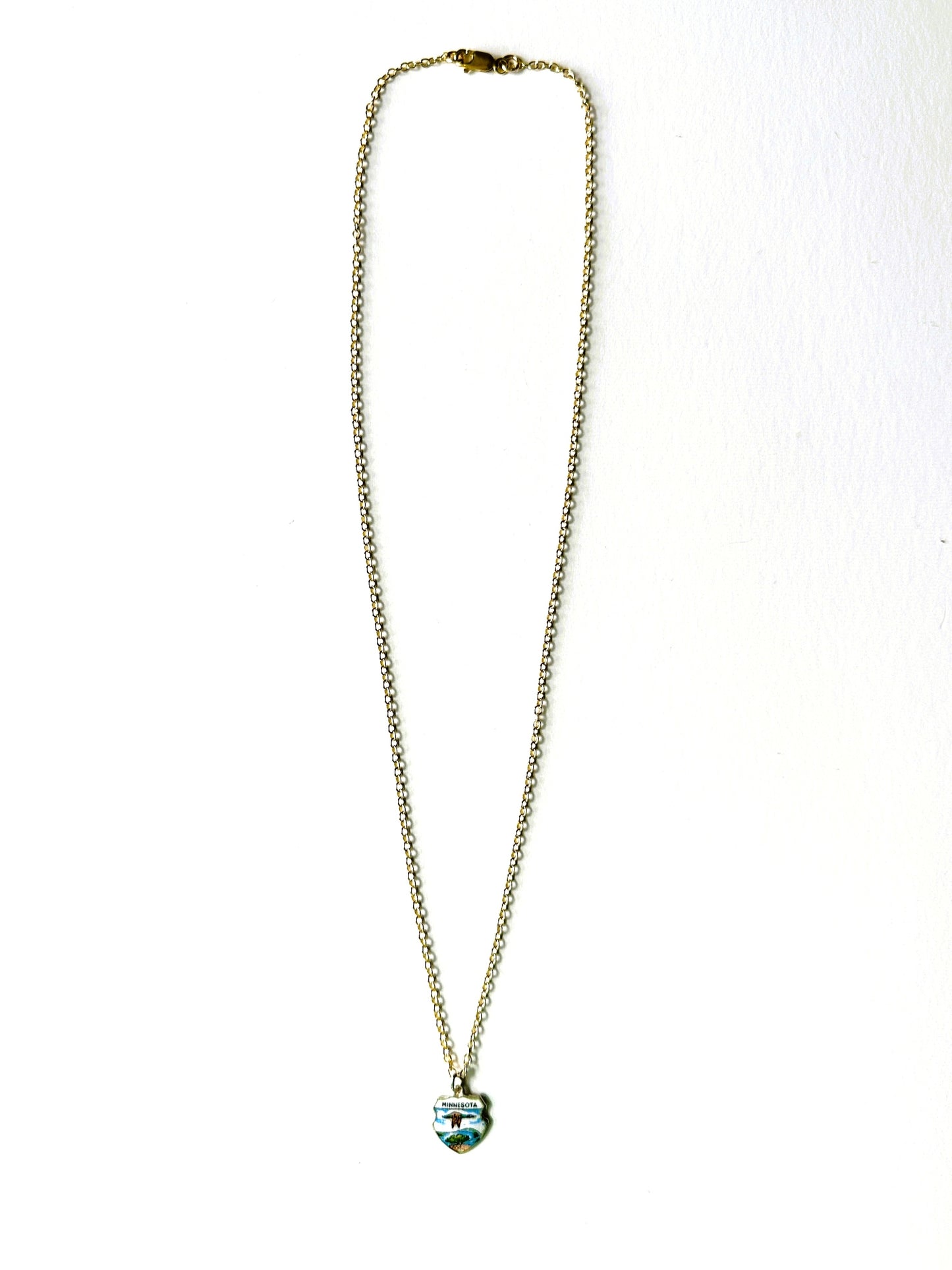 Minnesota Vintage Fritz REU Sterling Silver Enamel Charm on New 18 Inch Gold Filled Necklace