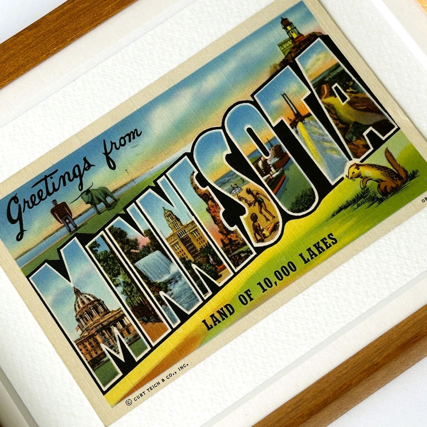 Minnesota Vintage Framed 1940's Postcard, Land of 10,000 Lakes