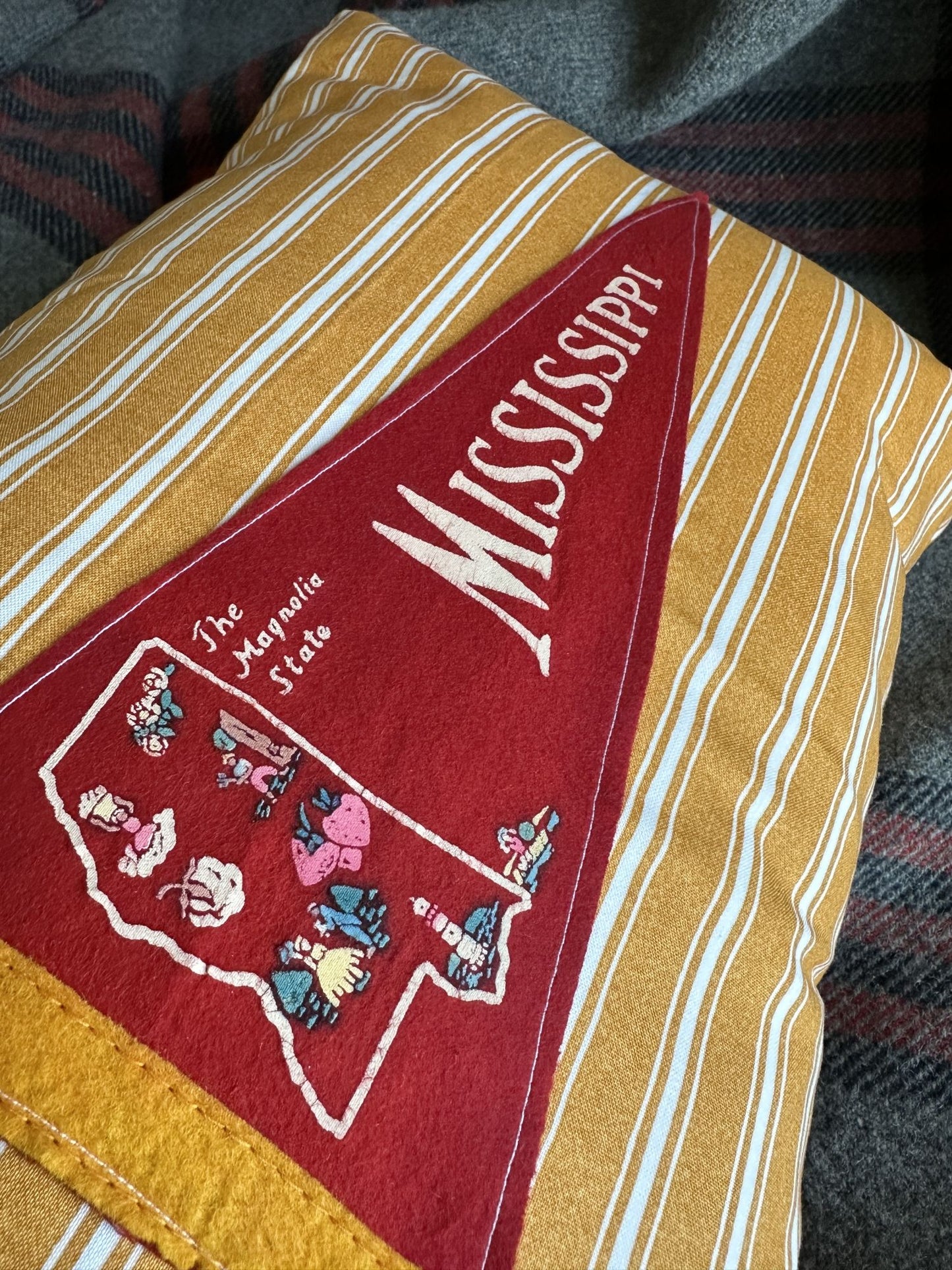 Mississippi Vintage Red Pennant on New Yellow Striped Throw Pillow