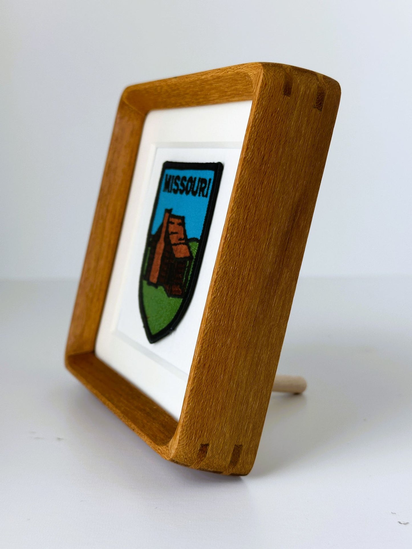 Missouri Log Cabin Framed Vintage Travel Patch Wood Framed