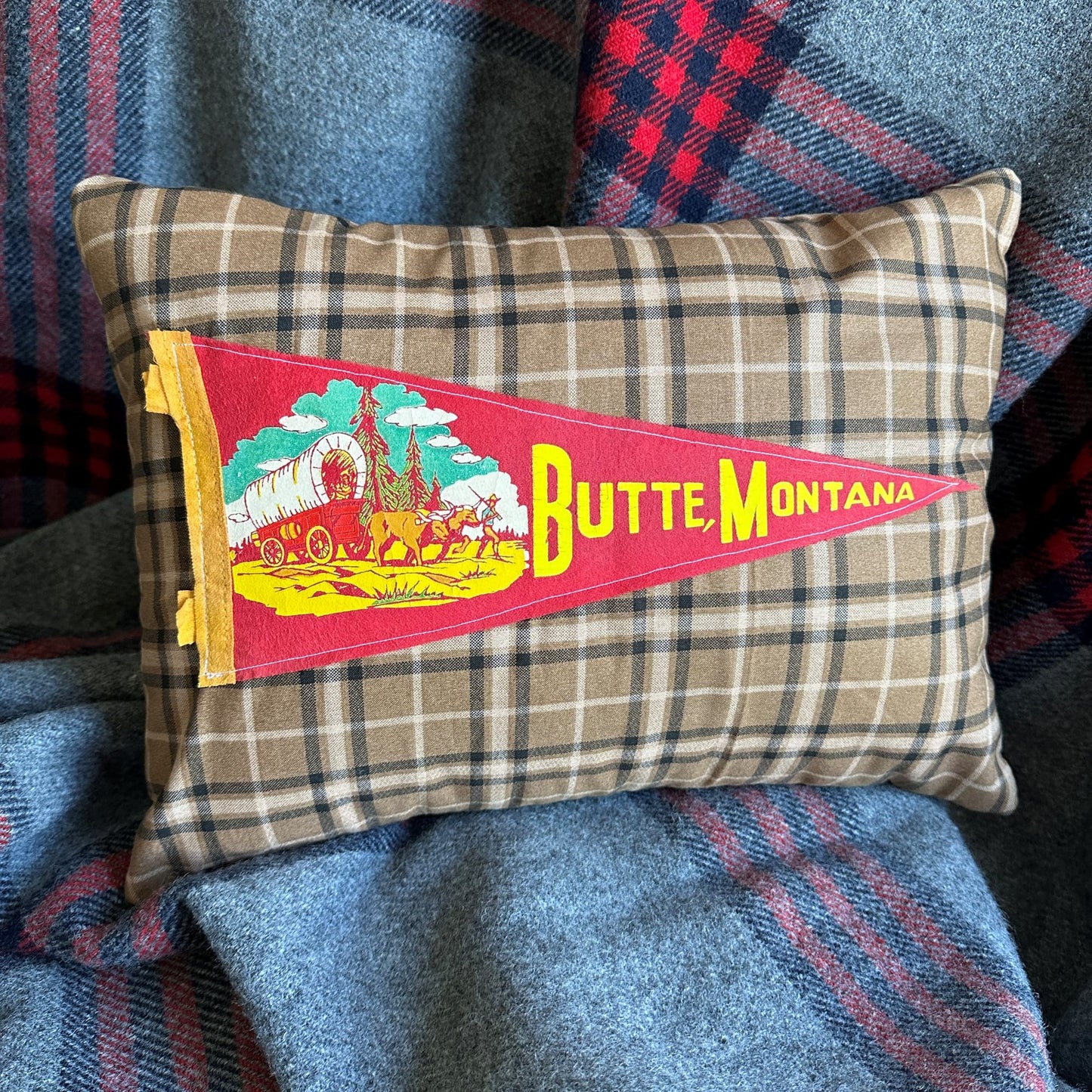 Montana Butte Vintage Pennant on New Woven Throw Pillow
