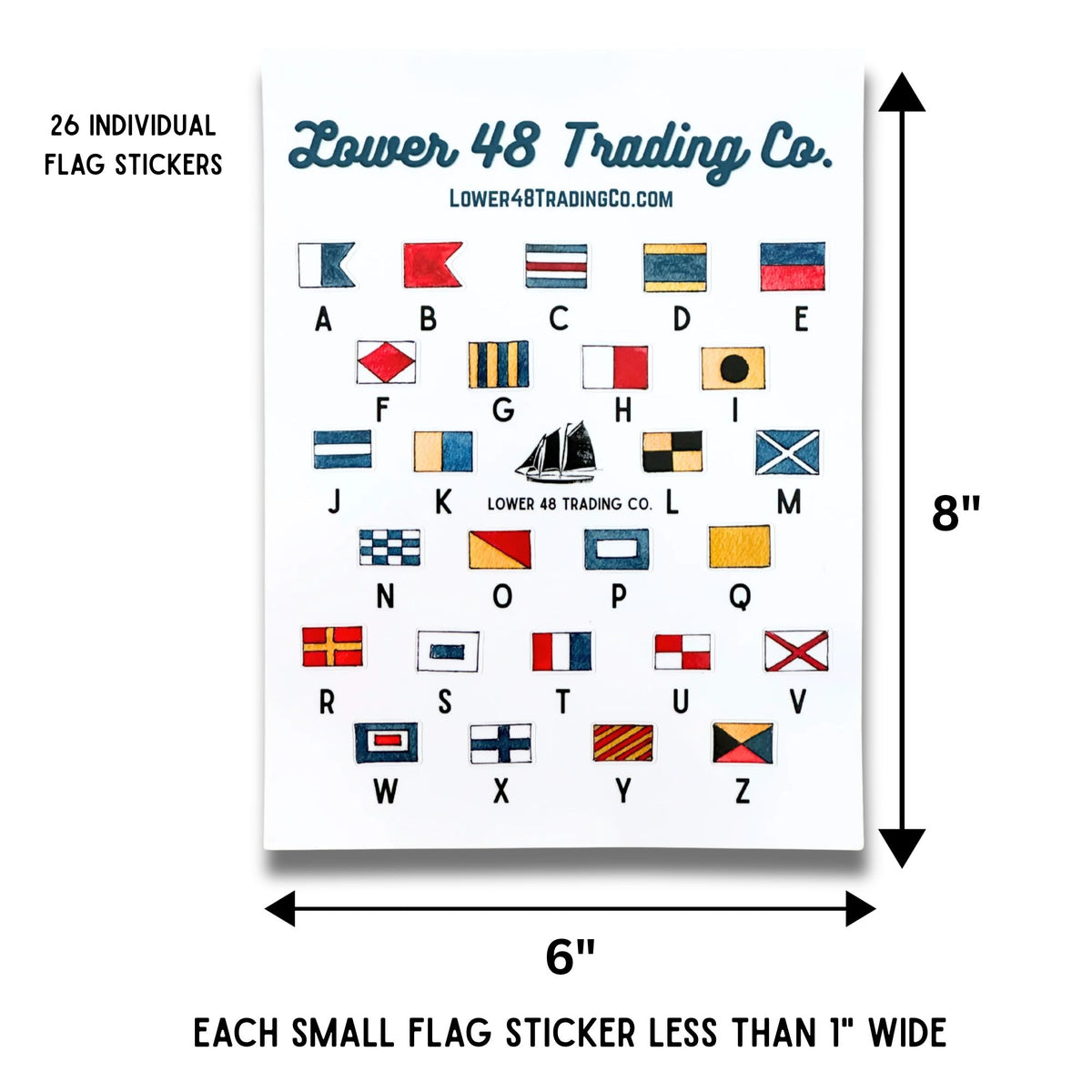 American Nautical Signal Flags A to Z in Watercolors Sticker Sheet