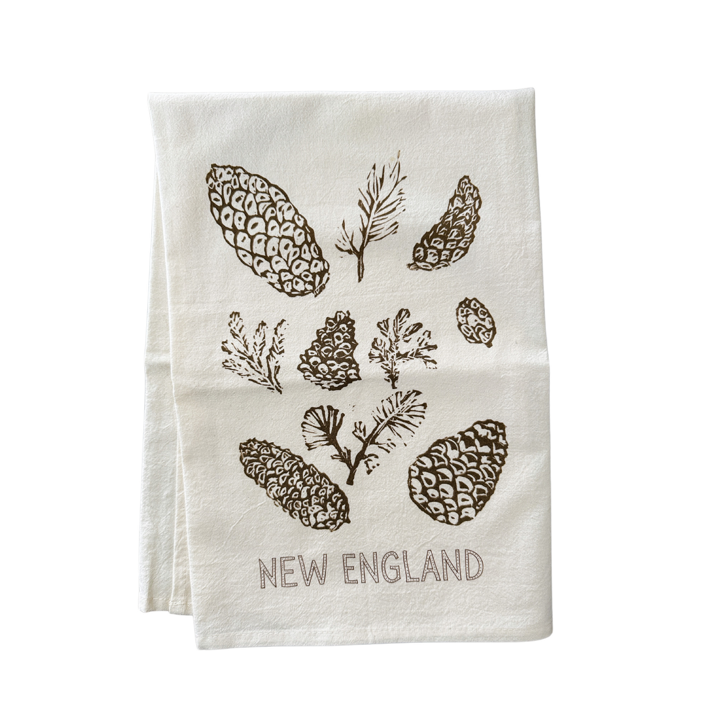 New England Pinecones Block Print Flour Sack Dish Towel