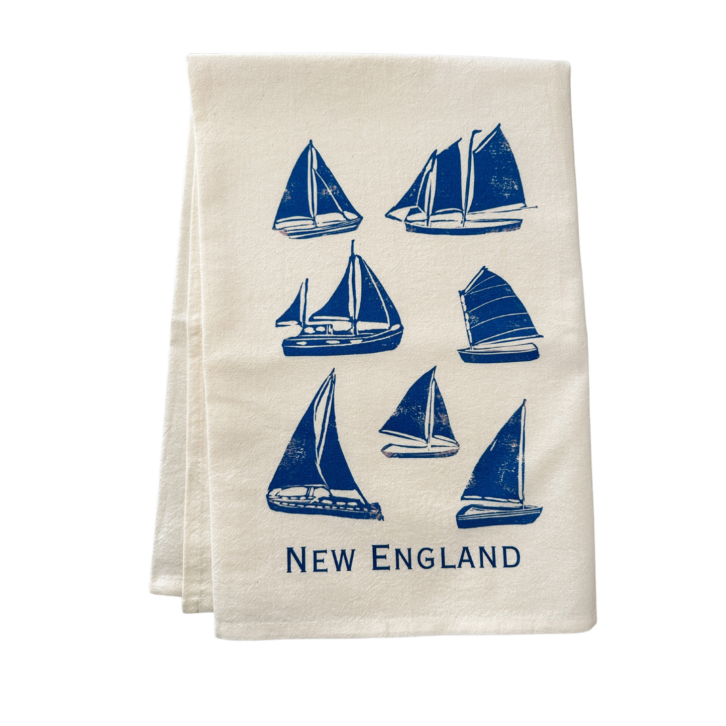 New England Sailboats Block Print Flour Sack Dish Towel