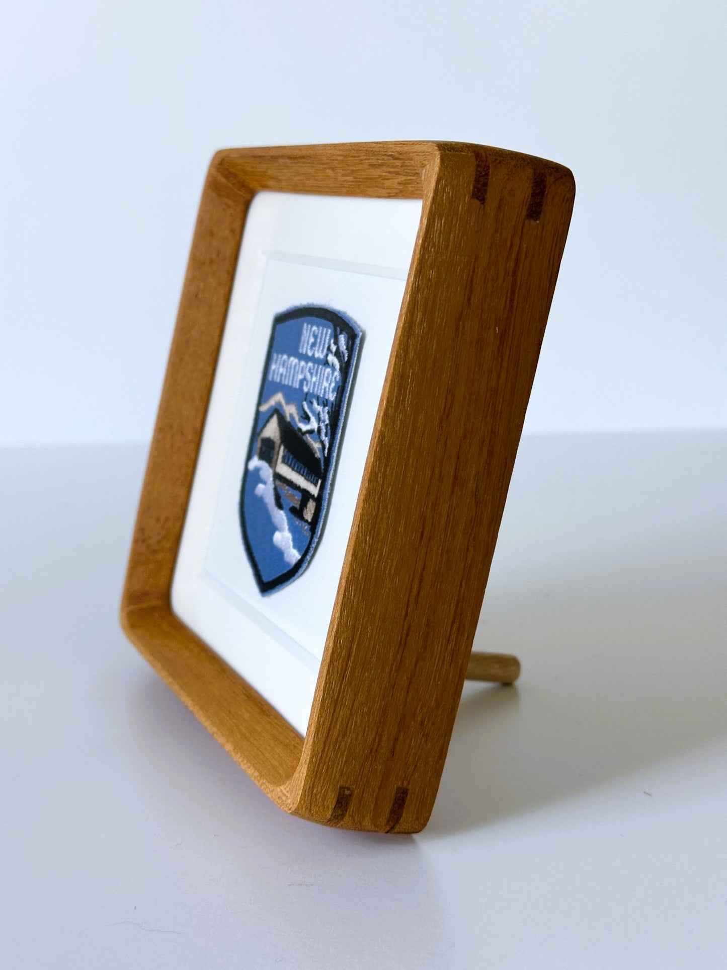 New Hampshire Snowy Covered Bridge Vintage Patch Wood Framed