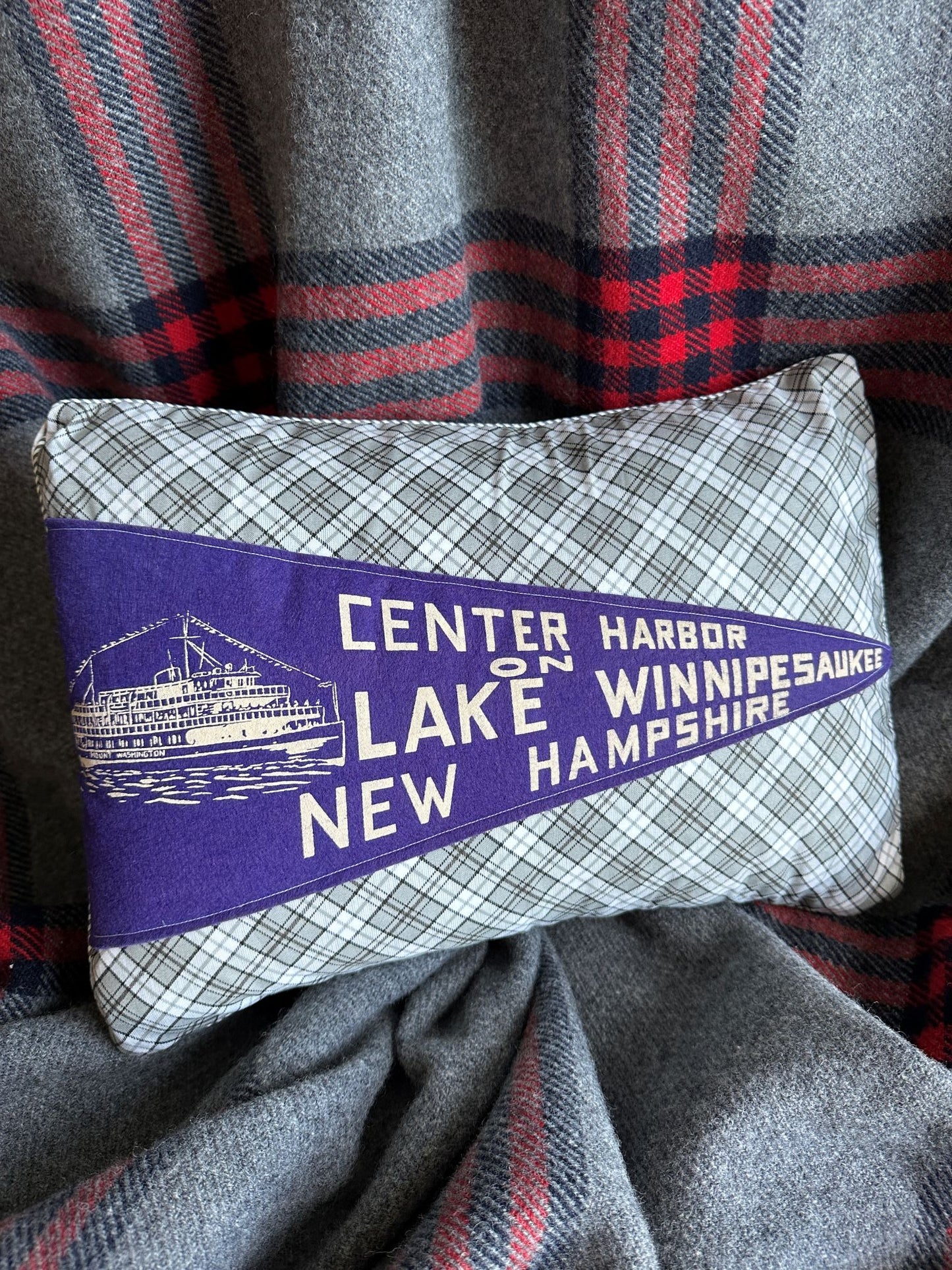 New Hampshire Lake Winnipesaukee Vintage Pennant on New Woven Throw Pillow