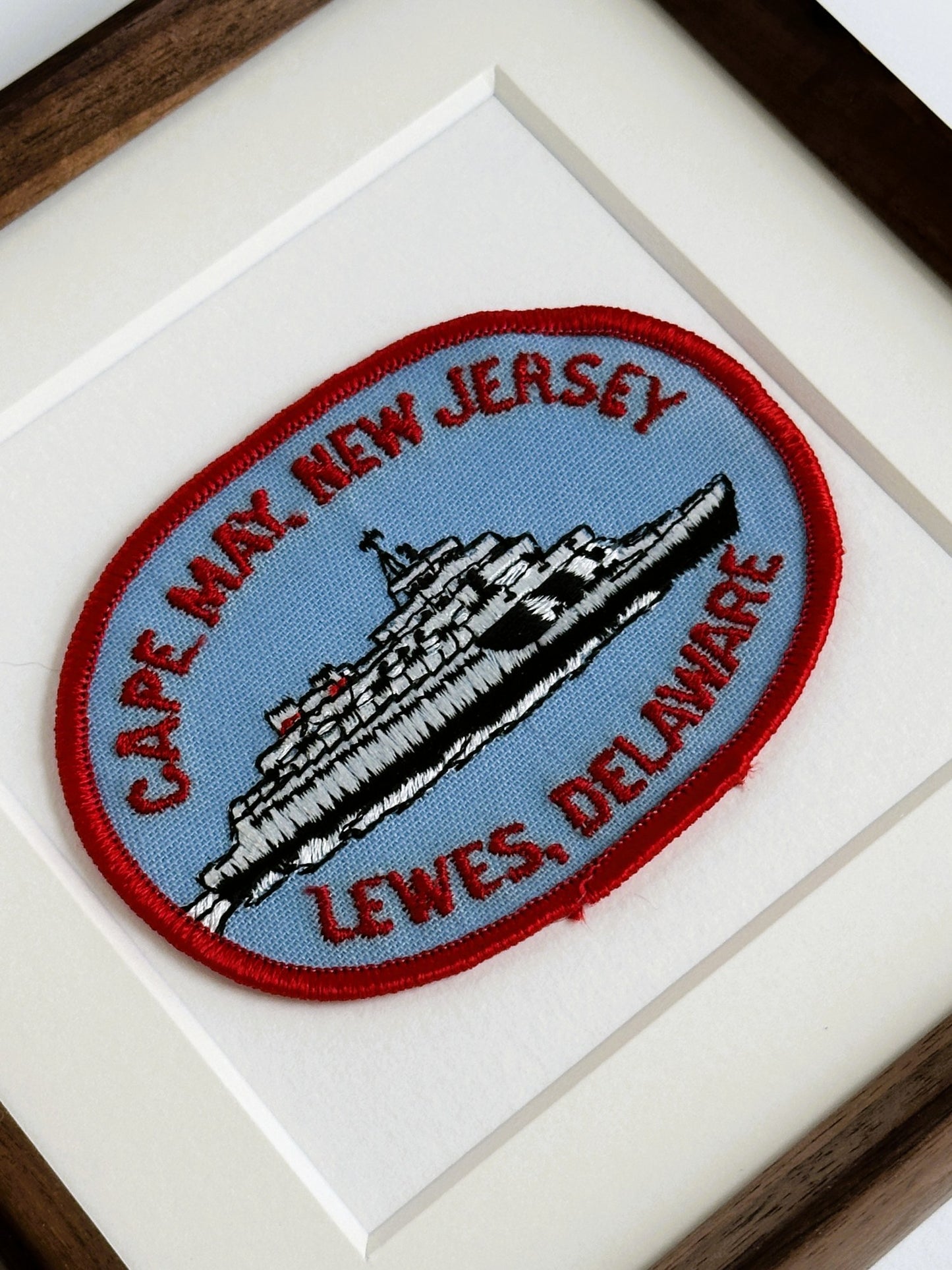New Jersey Cape May Ferry to Lewes Delaware Framed Vintage Travel Patch
