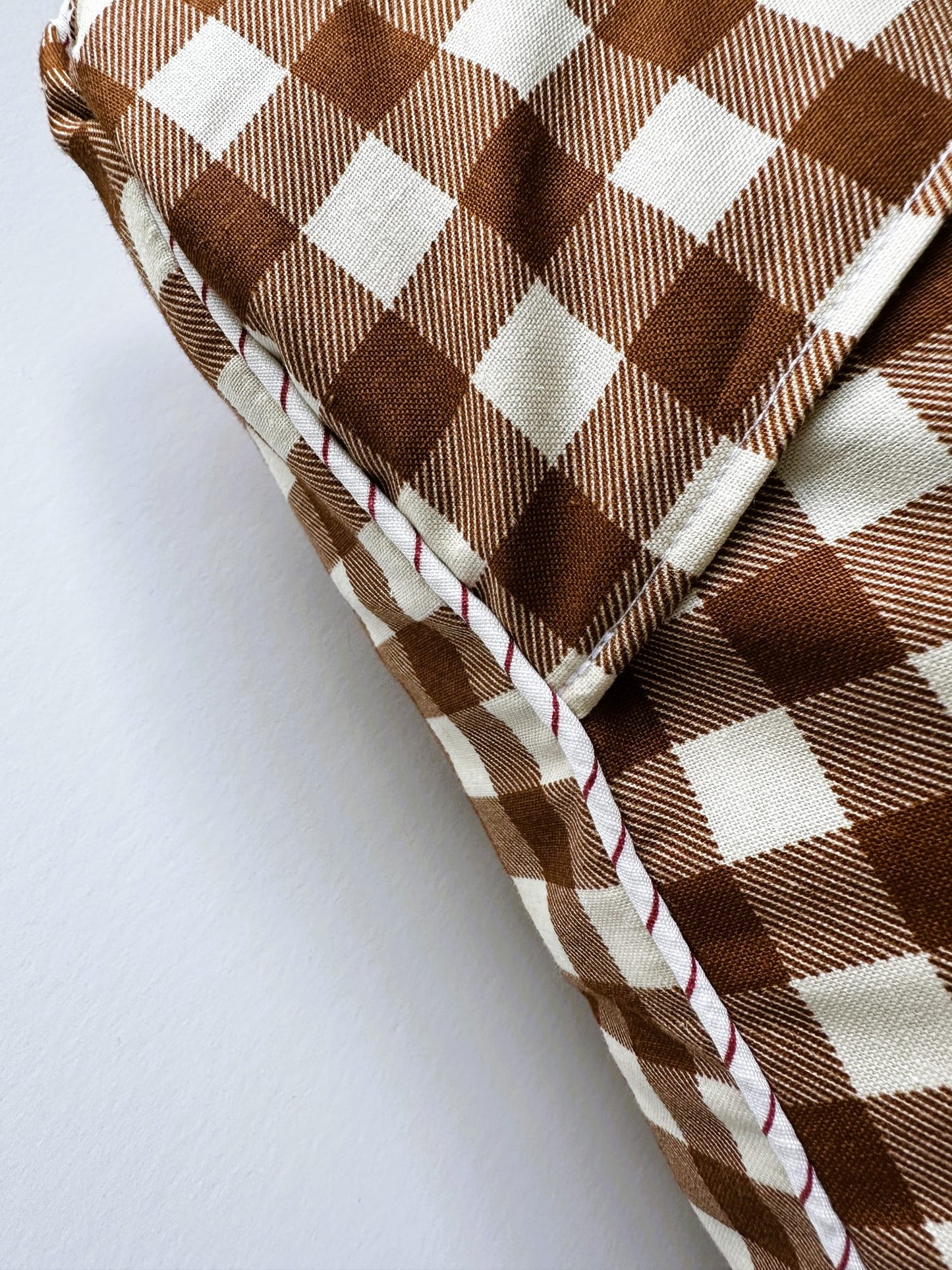 New Mexico Santa Fe Vintage Red Pennant on New Woven Brown Gingham Throw Pillow