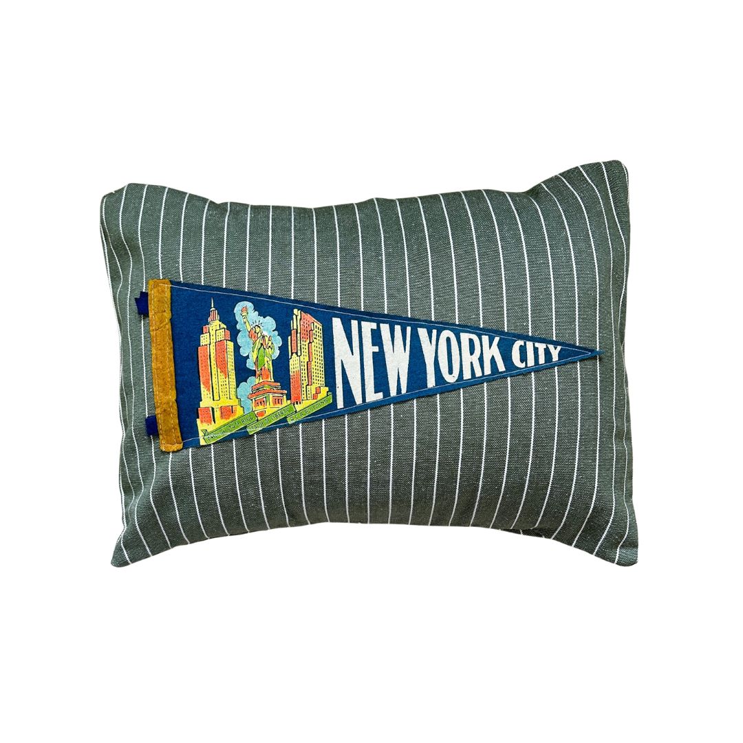 New York NYC Vintage Pennant on New Woven Throw Pillow