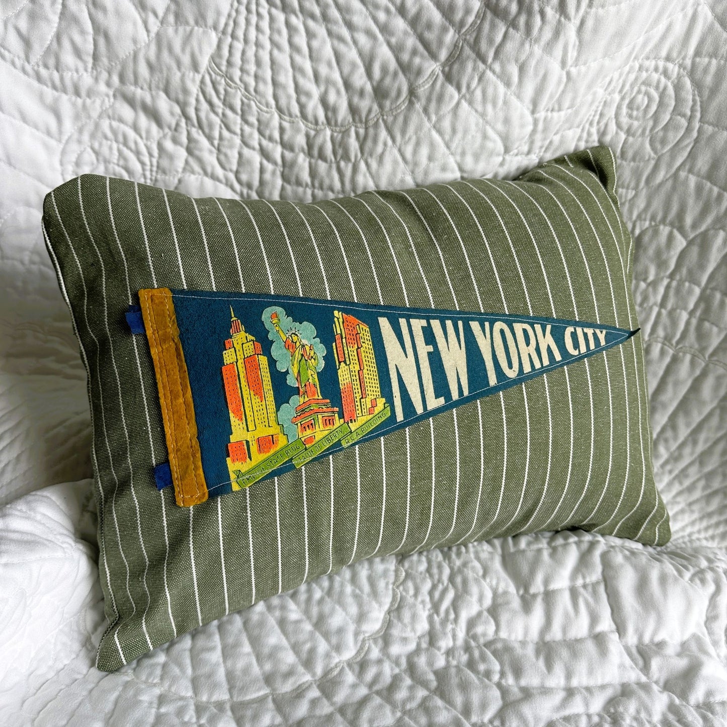 New York NYC Vintage Pennant on New Woven Throw Pillow