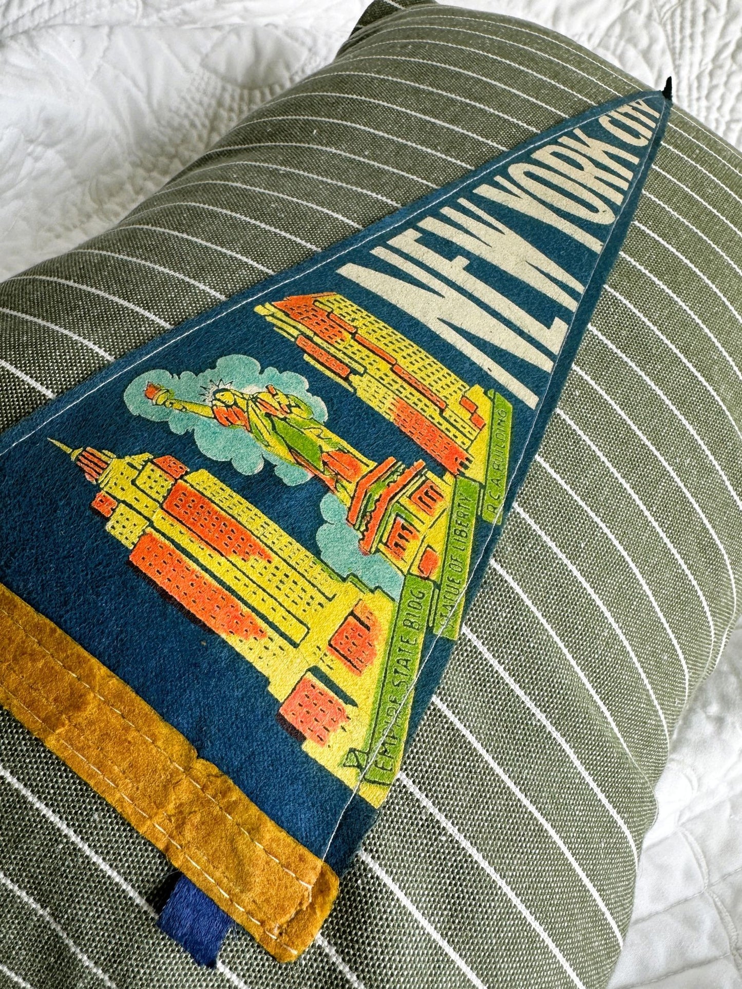 New York NYC Vintage Pennant on New Woven Throw Pillow