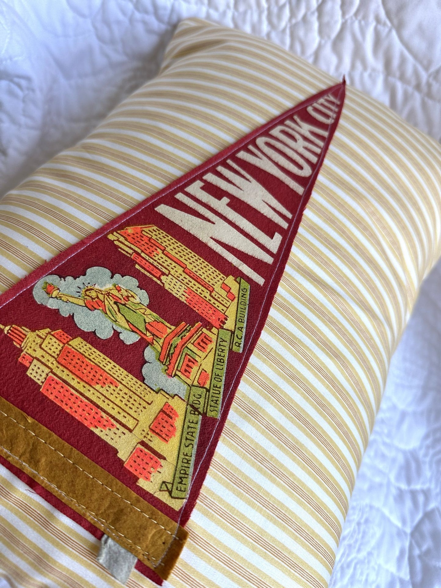 New York NYC Vintage Pennant on New Yellow Woven Throw Pillow