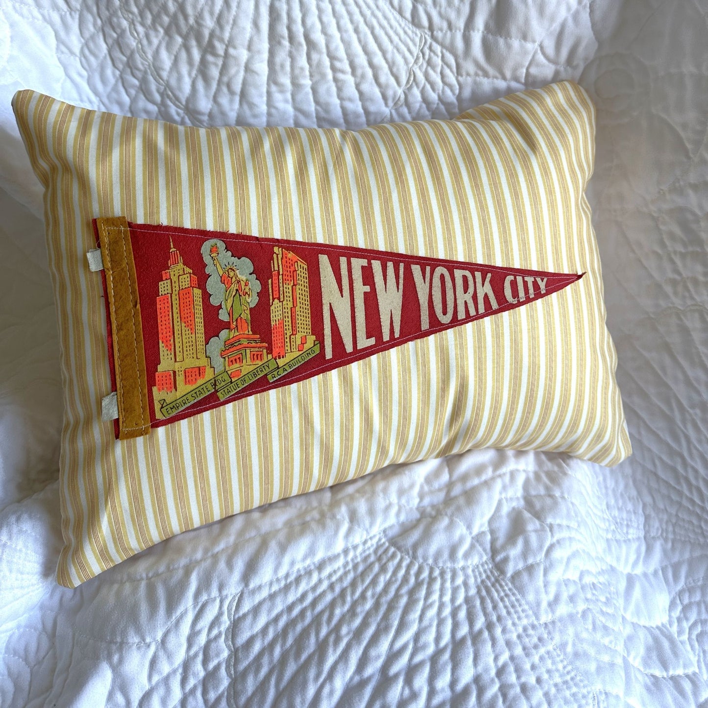 New York NYC Vintage Pennant on New Yellow Woven Throw Pillow