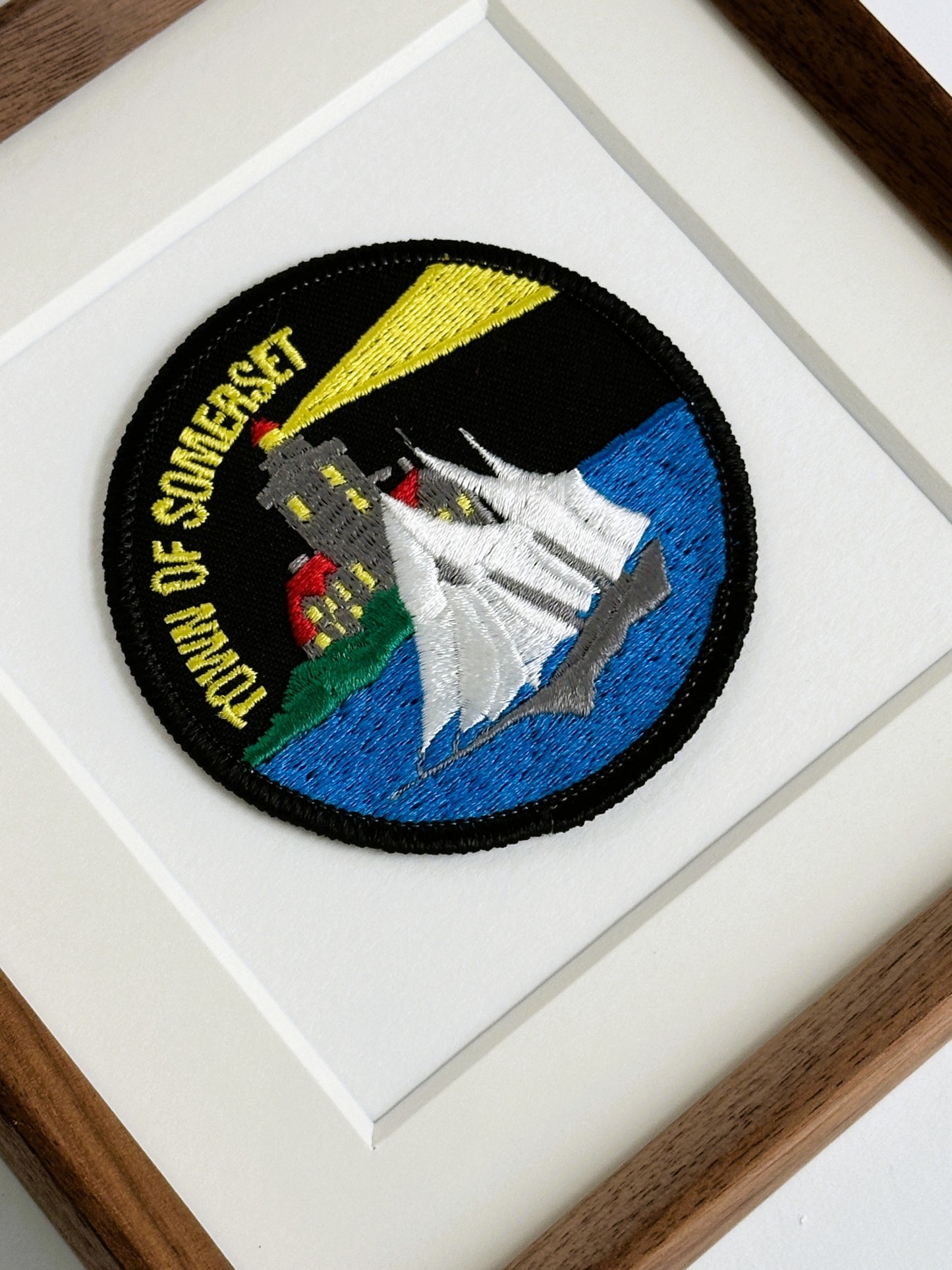New York Town Somerset Thirty Mile Point Lighthouse Lake Ontario Framed Vintage Travel Patch