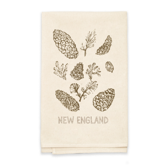 New England Pinecones Block Print Flour Sack Dish Towel