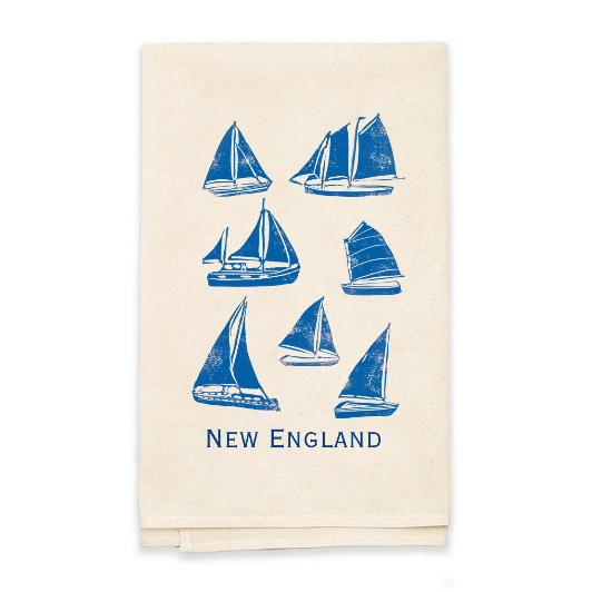 New England Sailboats Block Print Flour Sack Dish Towel