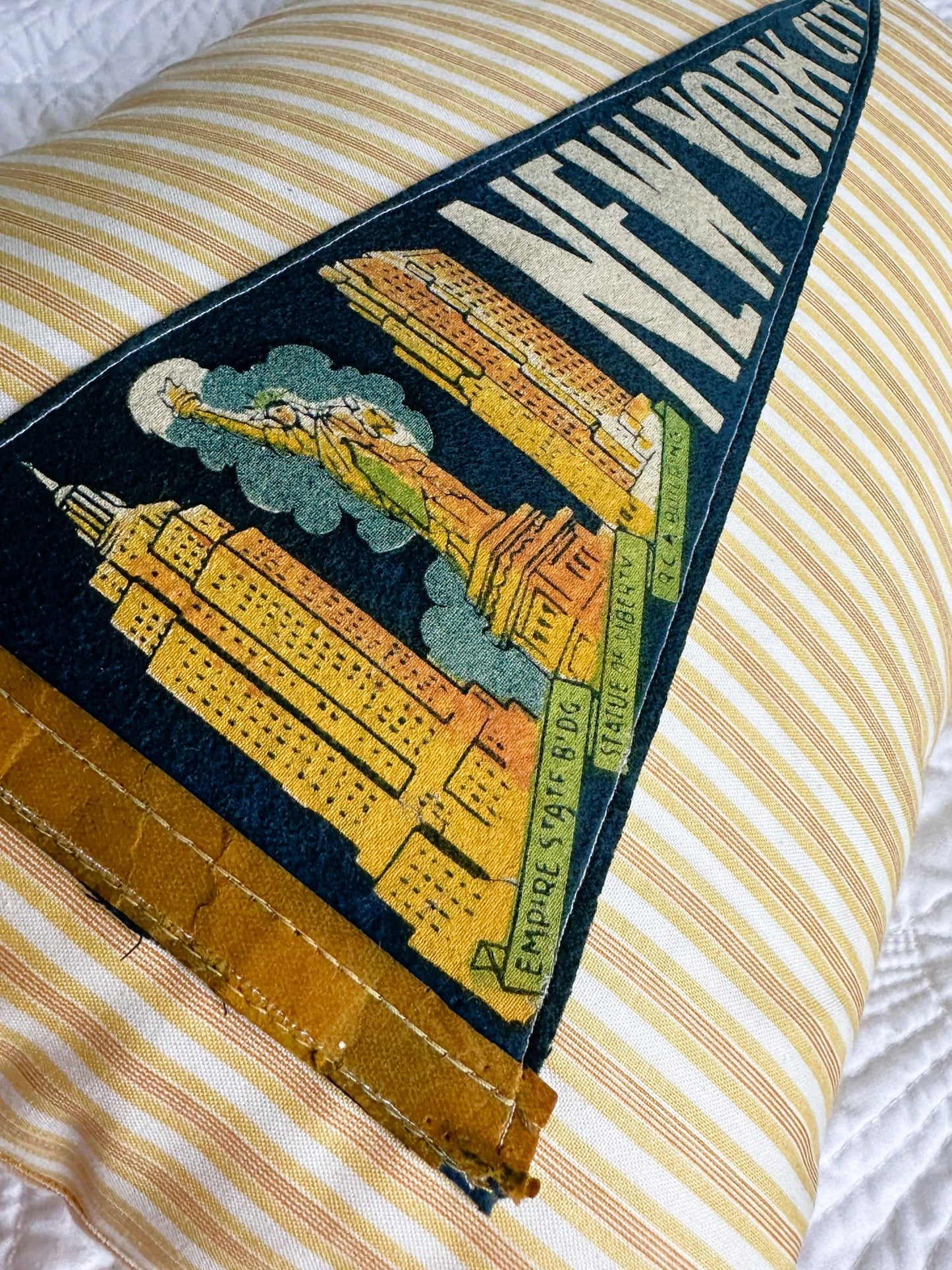 New York NYC Vintage Pennant on New Woven Throw Pillow