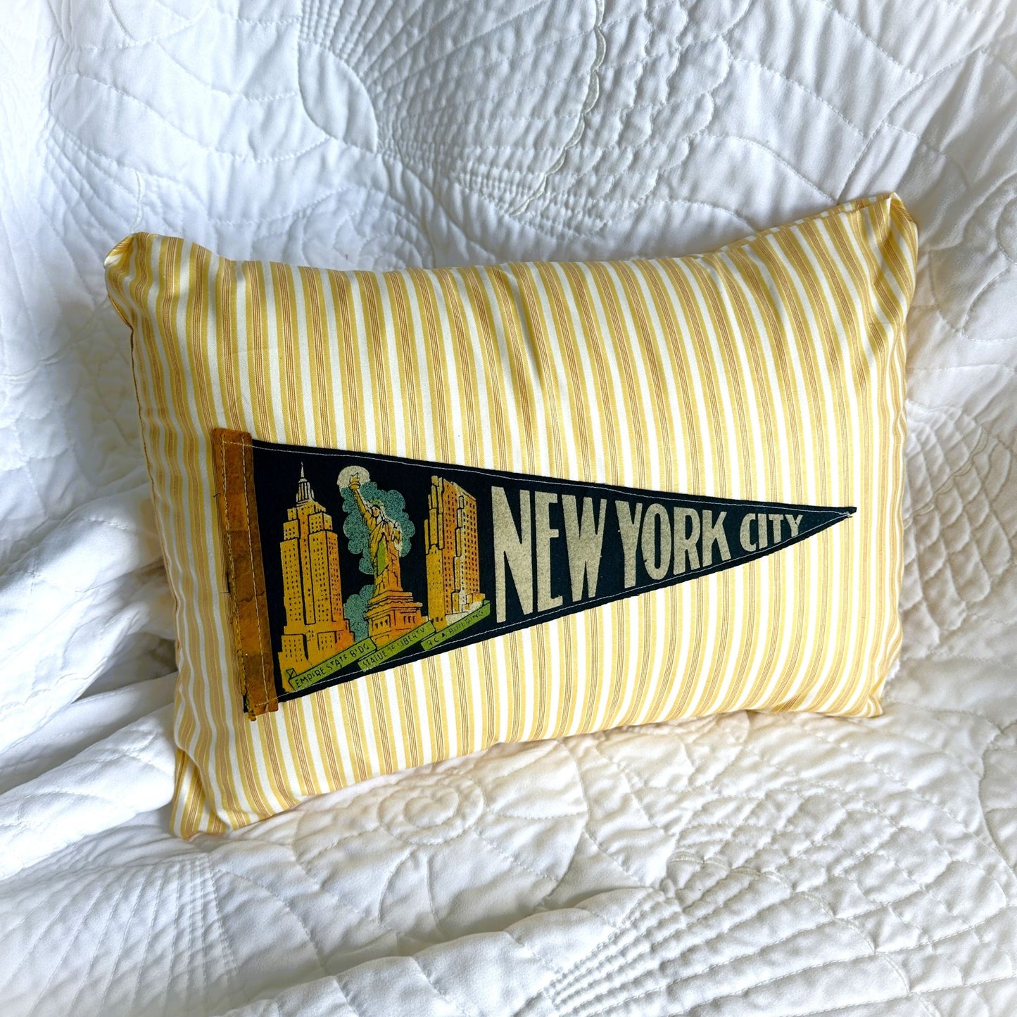 New York NYC Vintage Pennant on New Woven Throw Pillow