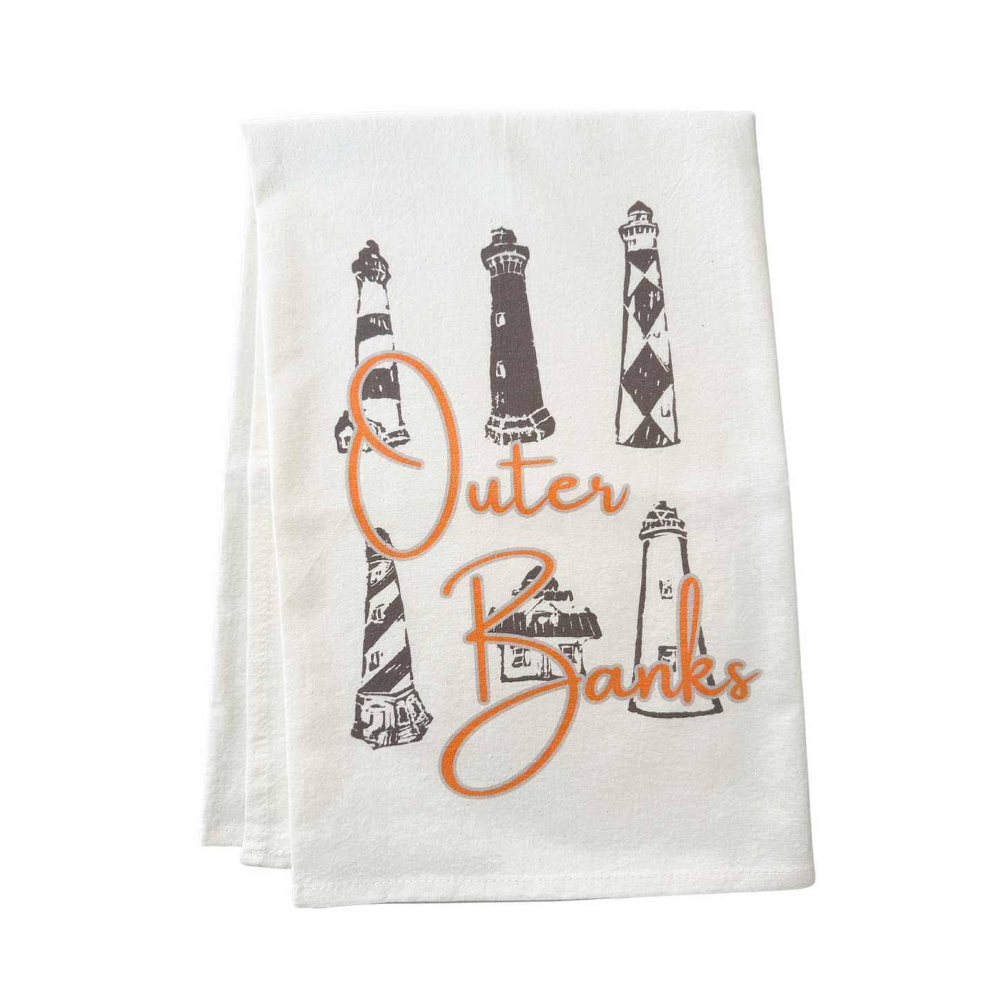 North Carolina Outer Banks Lighthouses Block Print Flour Sack Dish Towel