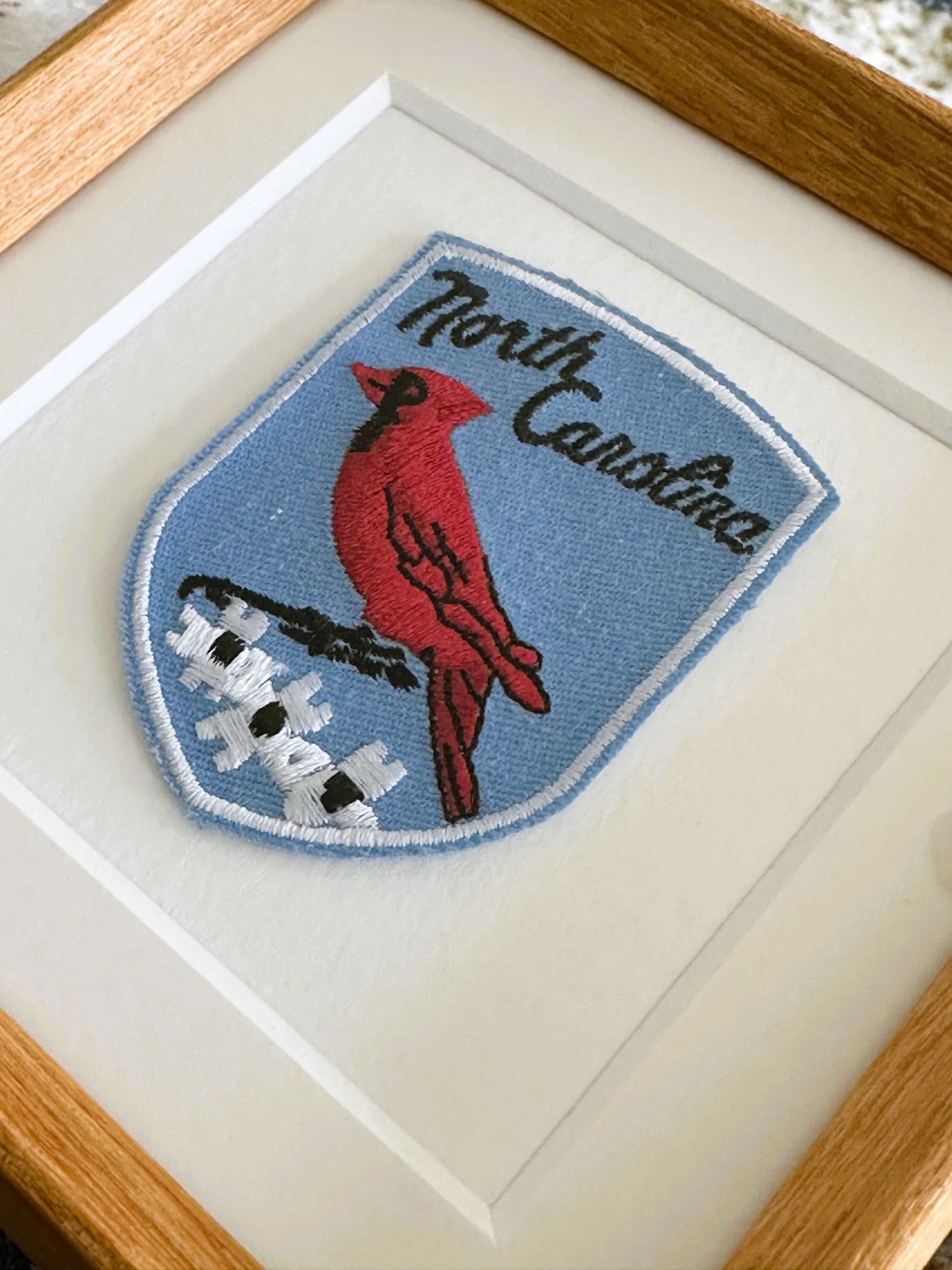 North Carolina Vintage Framed Travel Patch, State Bird and Flower