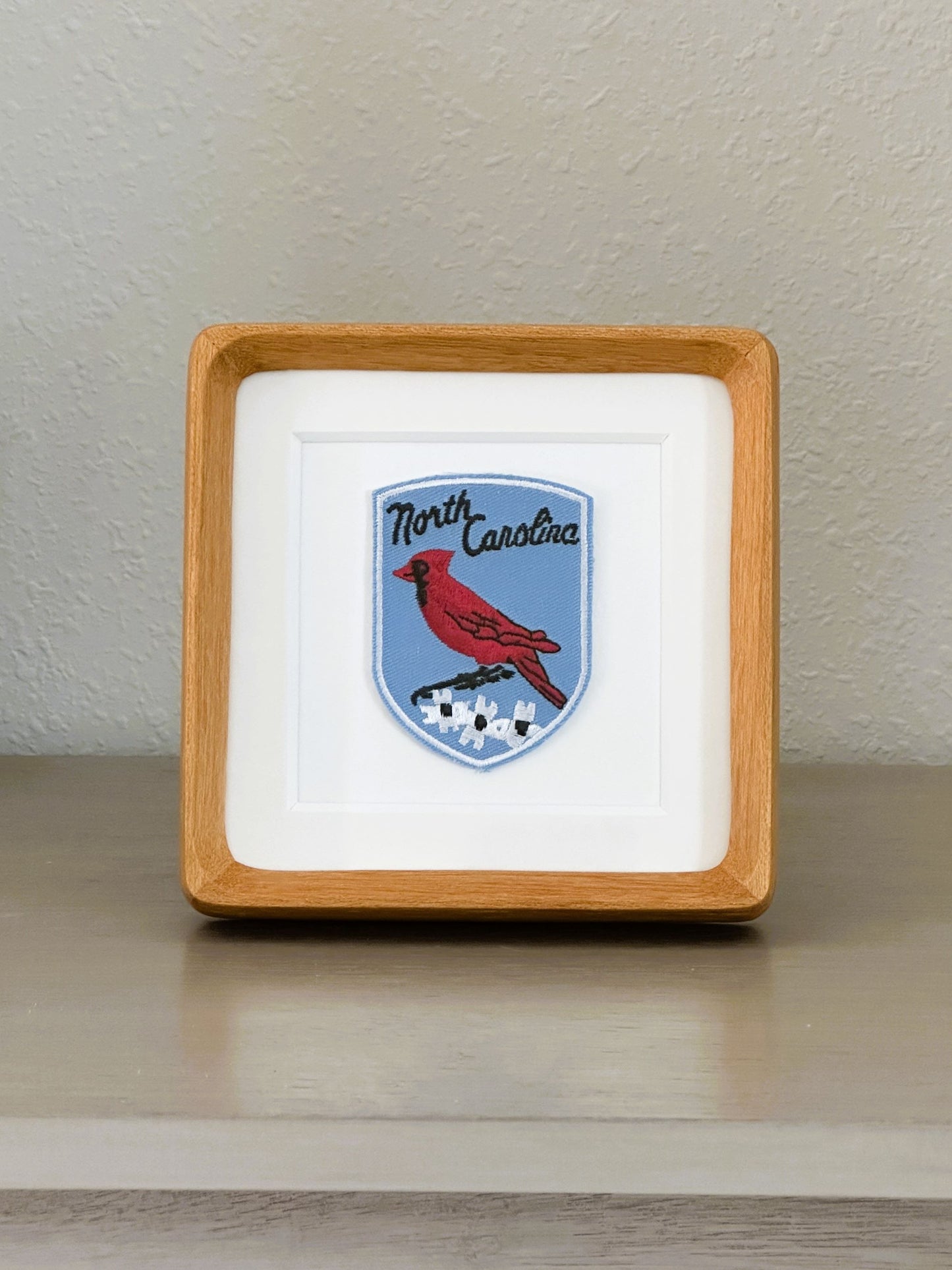 North Carolina Vintage Framed Travel Patch, State Bird and Flower