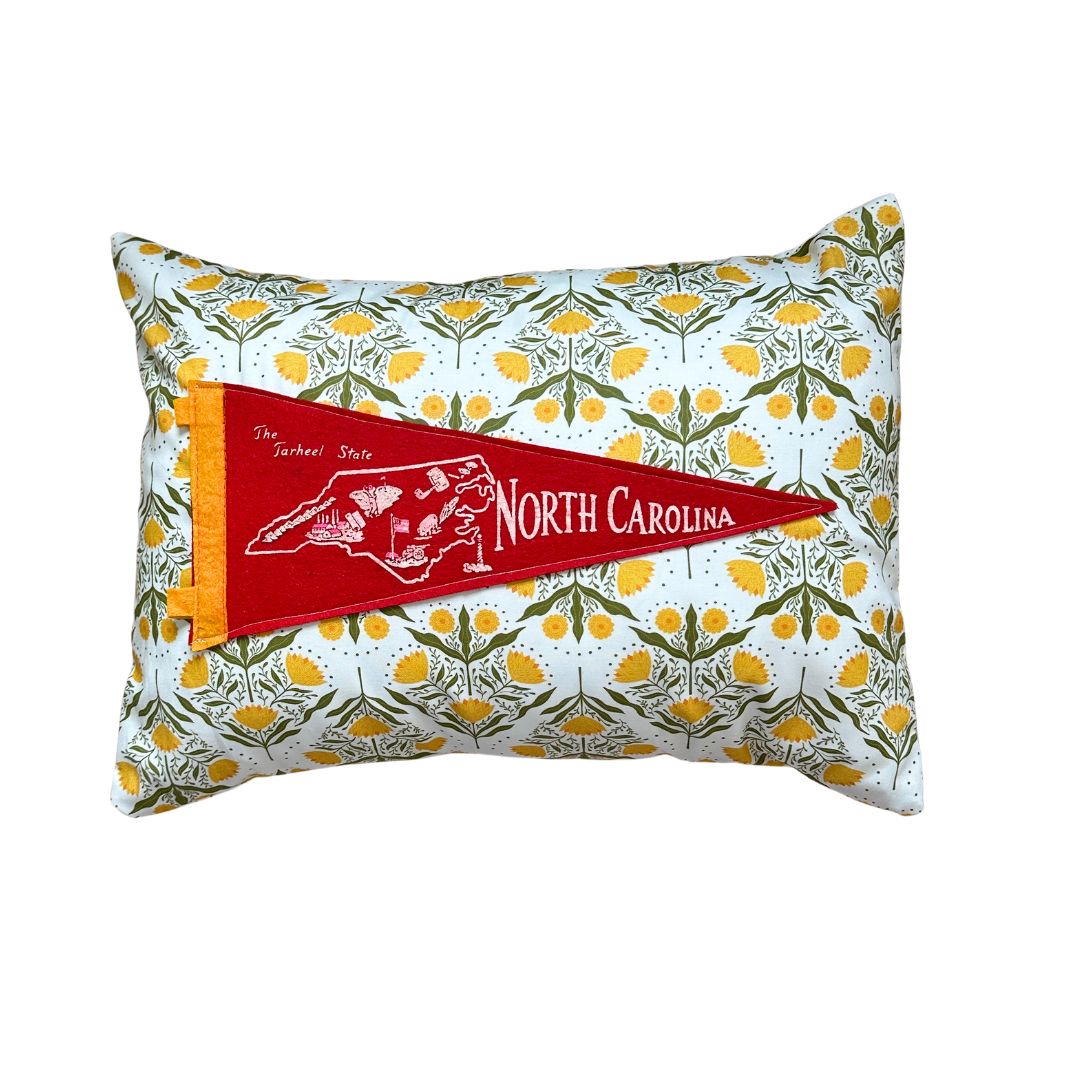 North Carolina Vintage Pennant on New Woven Floral Throw Pillow