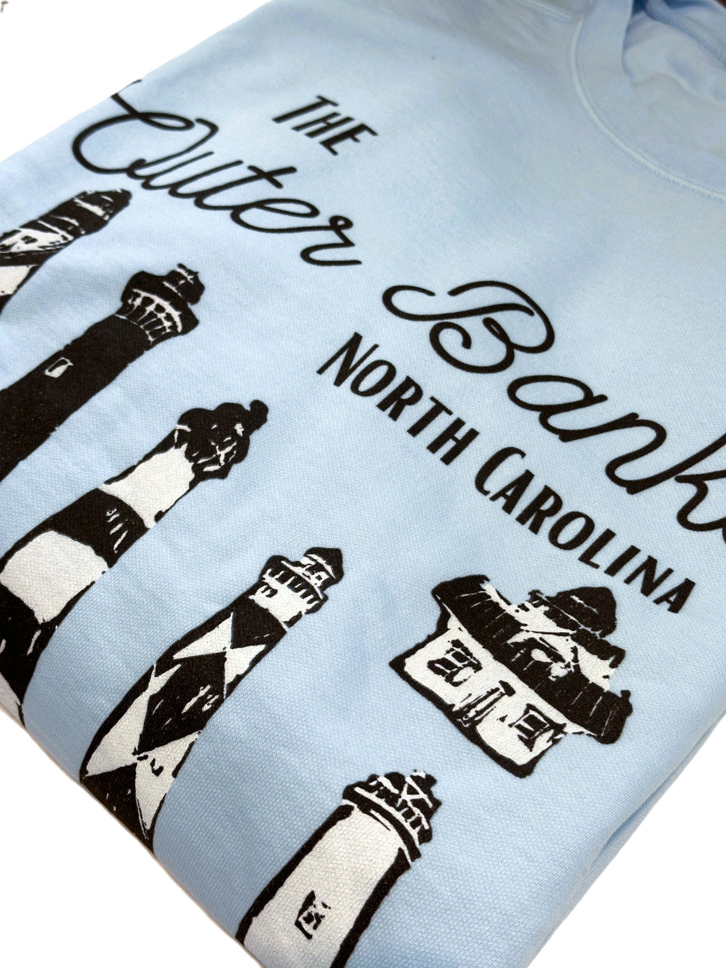 North Carolina Outer Banks Lighthouses Adult Unisex Sweatshirt Pale Blue