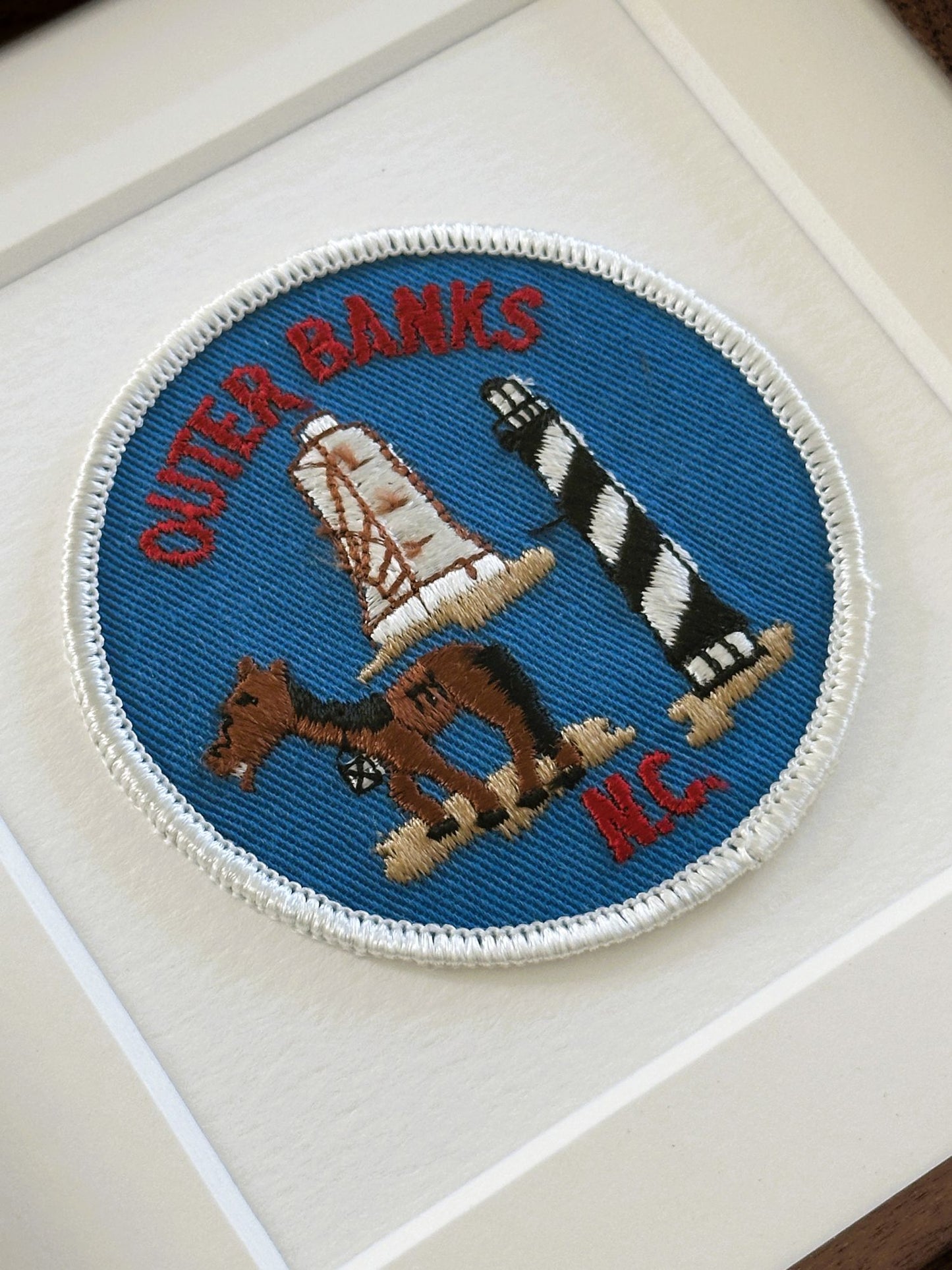 North Carolina Outer Banks Wild Horses Lighthouse Framed Vintage Travel Patch