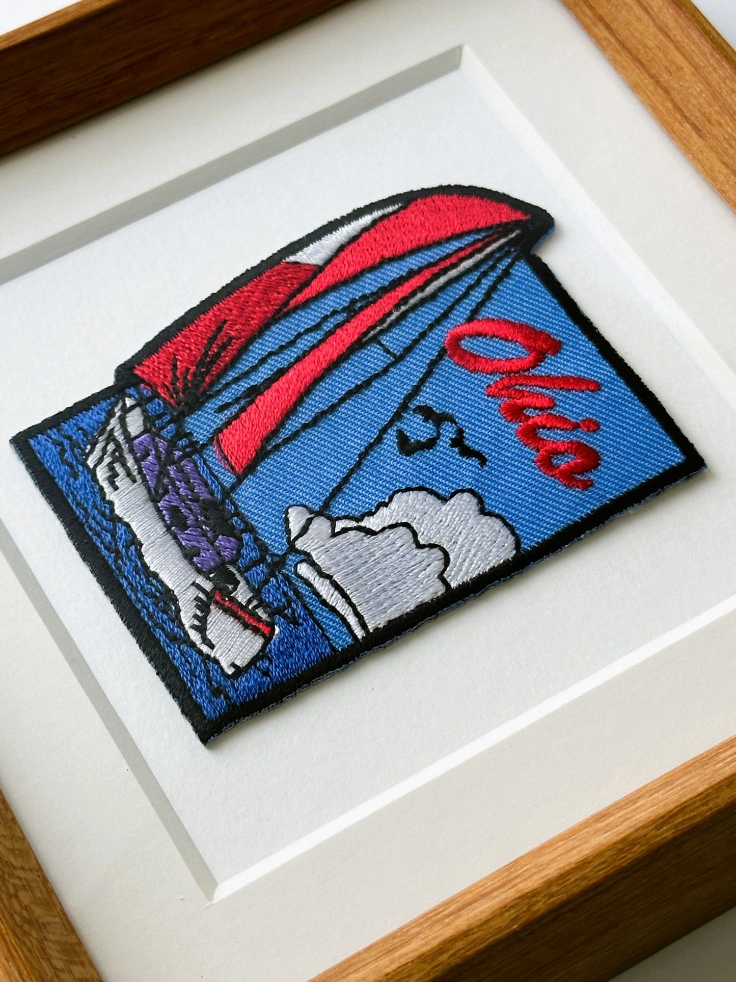 Ohio Sailboat Vintage Patch Wood Framed
