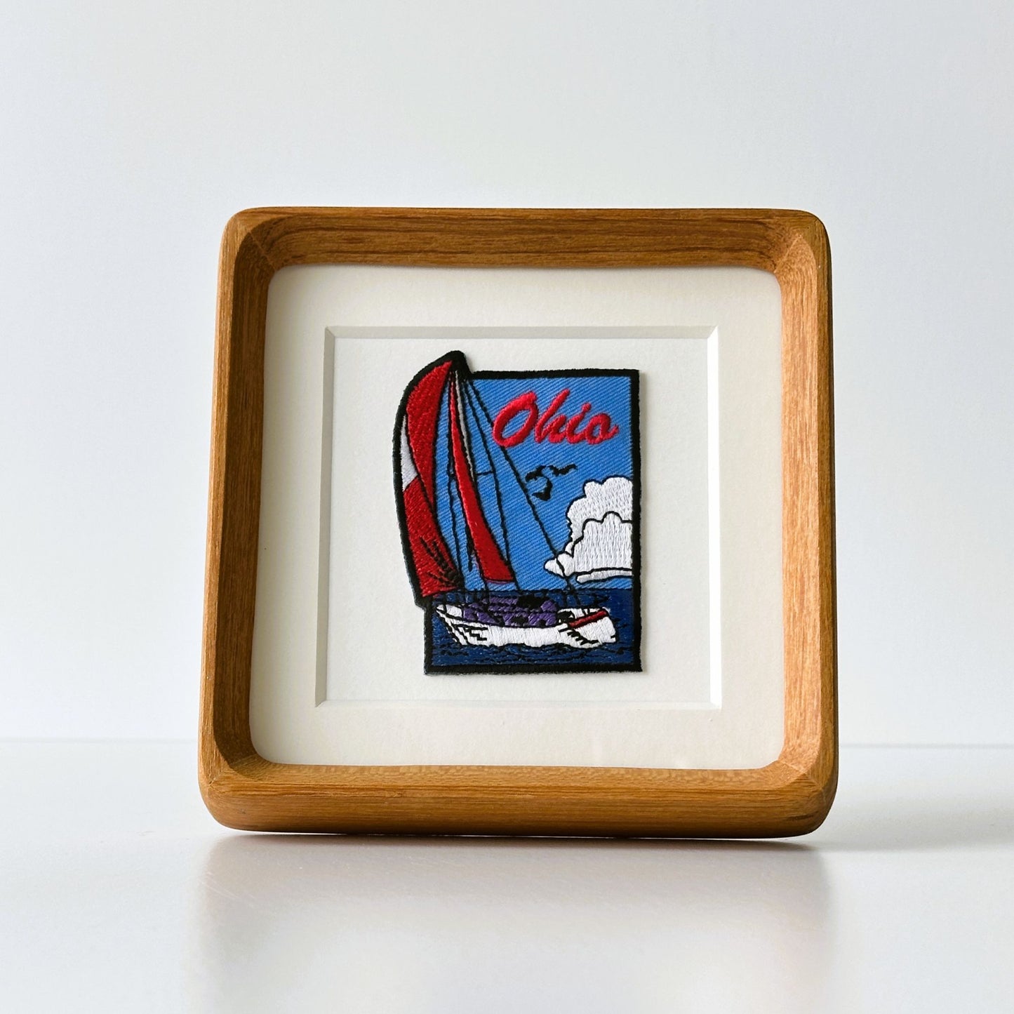 Ohio Sailboat Vintage Patch Wood Framed