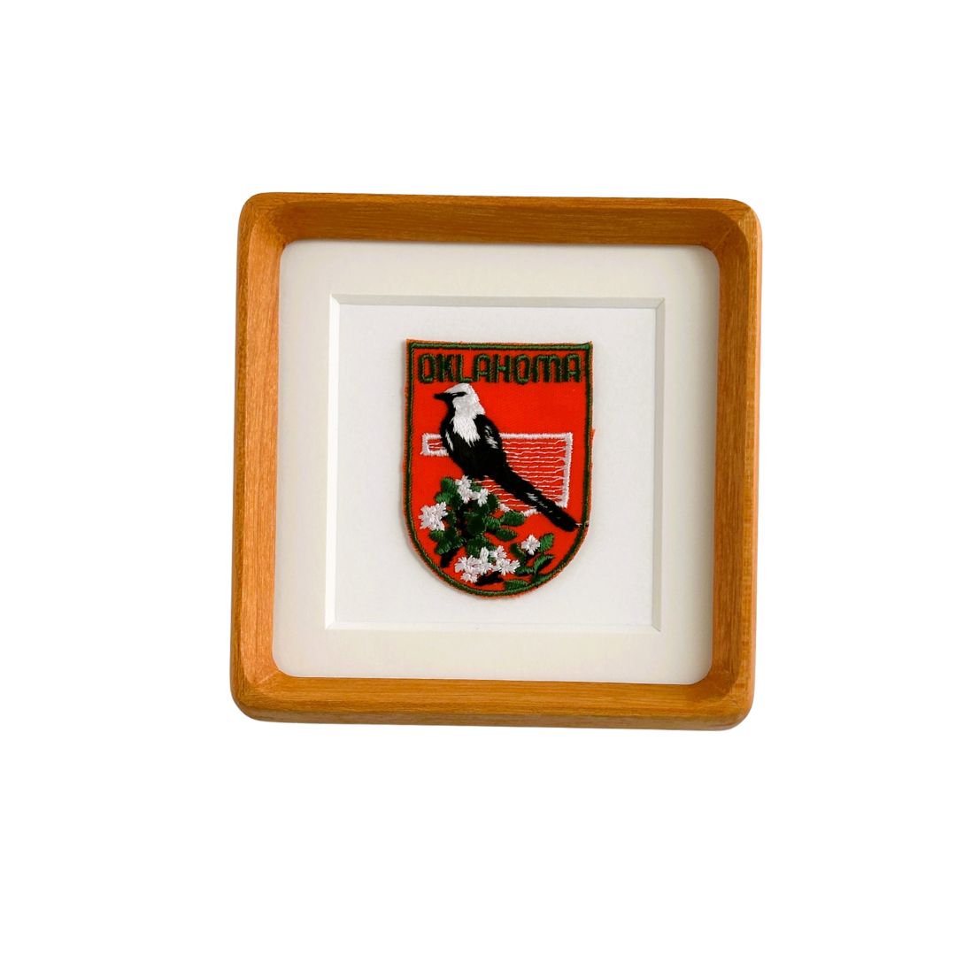 Oklahoma State Bird on Orange Vintage Framed Travel Patch