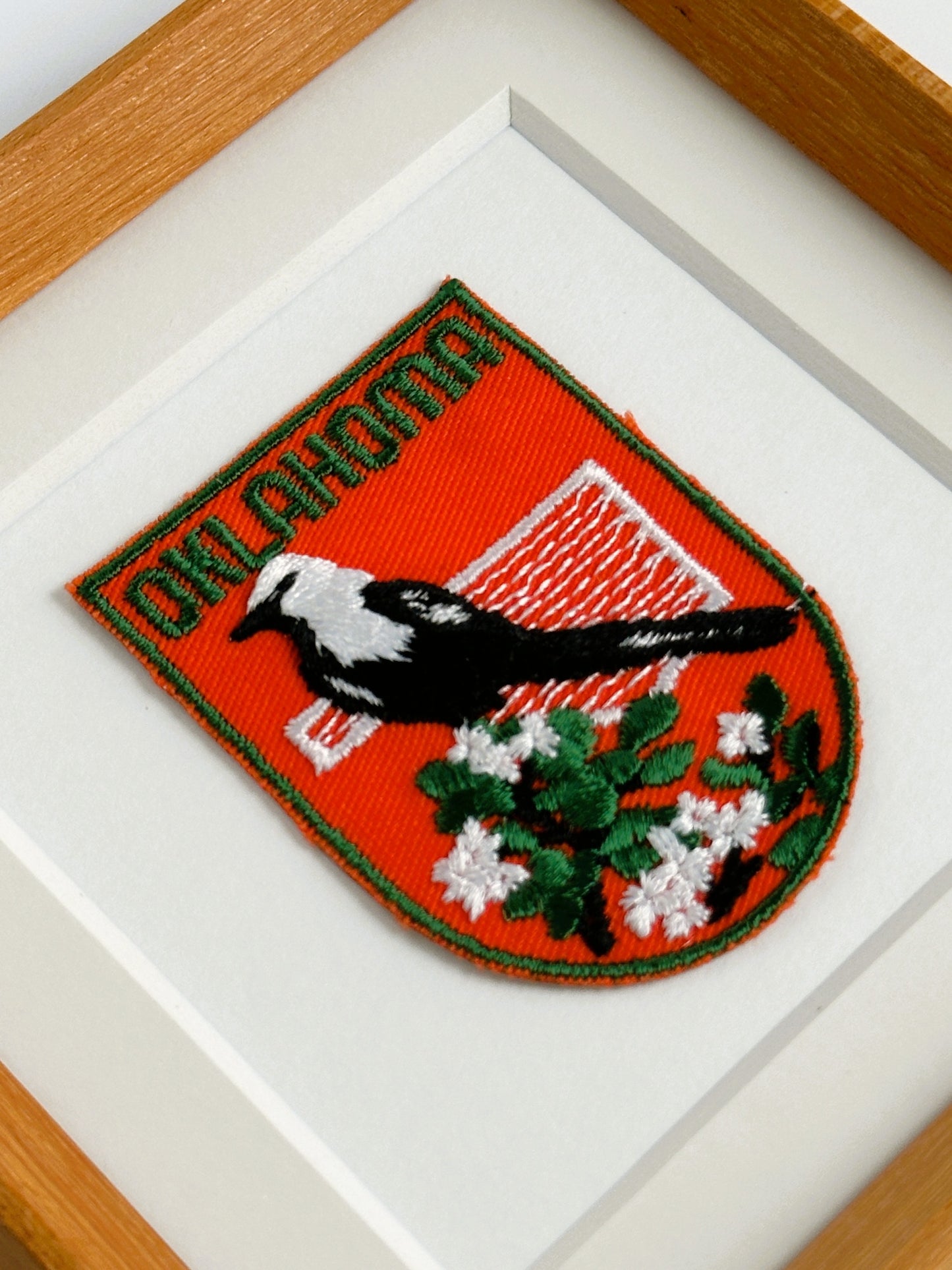 Oklahoma State Bird on Orange Vintage Framed Travel Patch