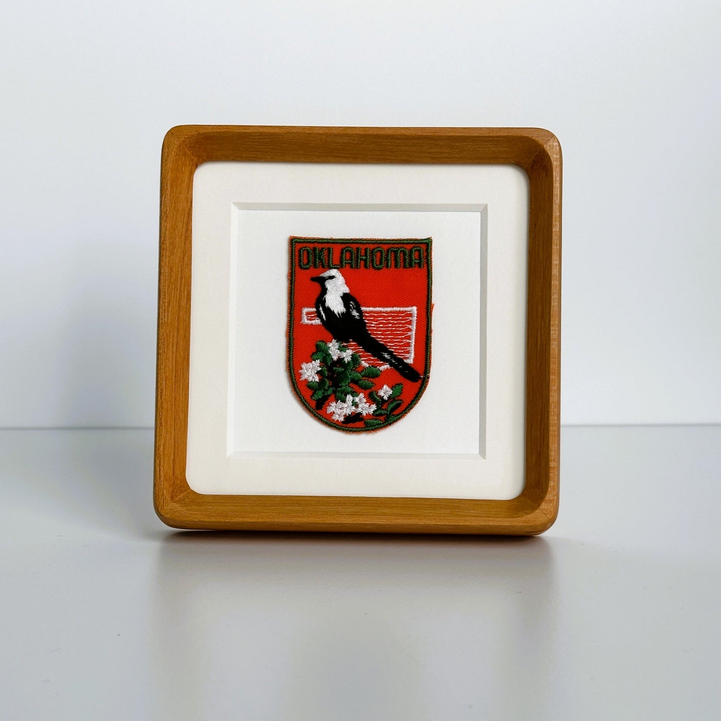 Oklahoma State Bird on Orange Vintage Framed Travel Patch